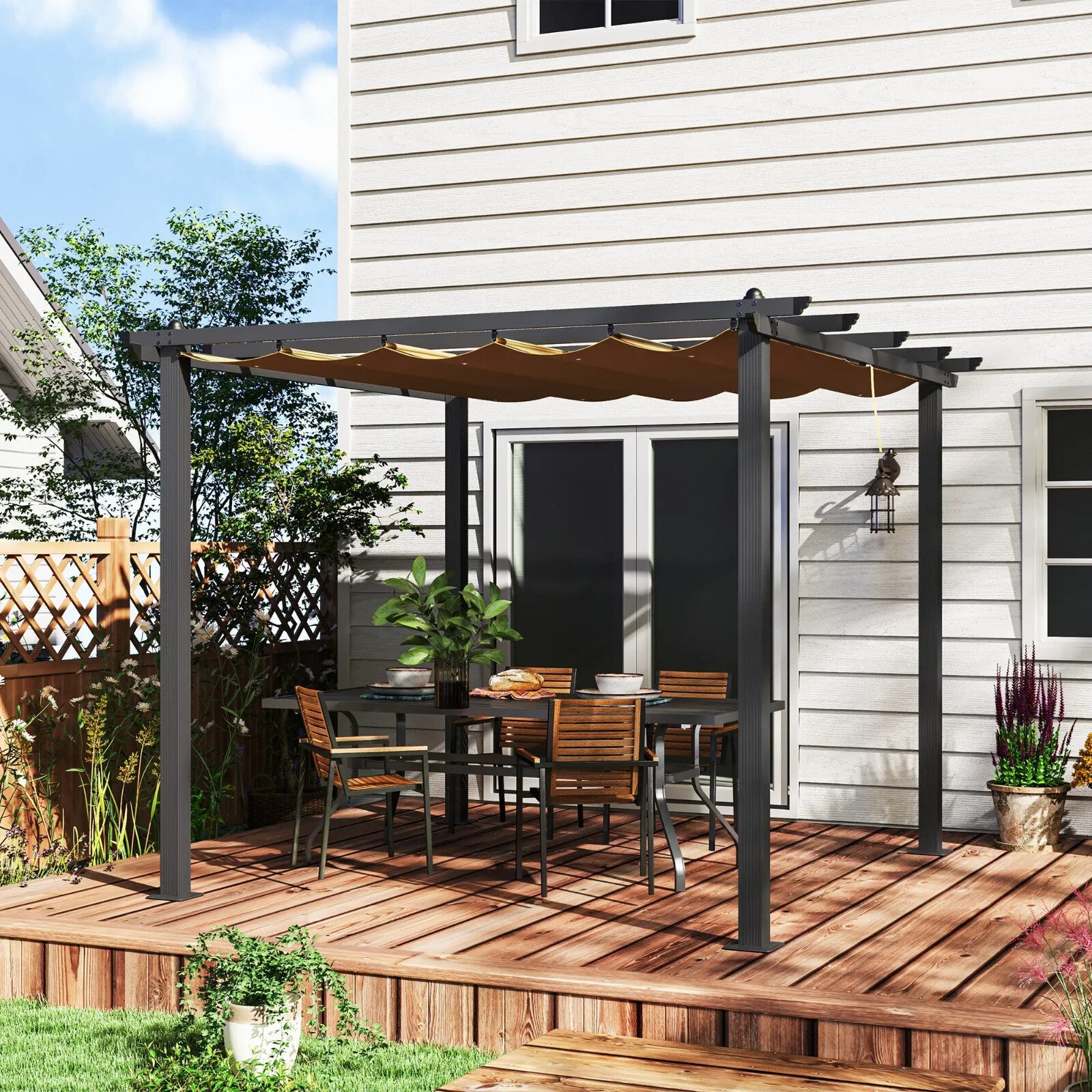 Heavy Duty Metal Pergola Retractable Roof 3m Garden Gazebo Patio Shelter Shade - Home and Garden Furniture Shop - rustic - furniture