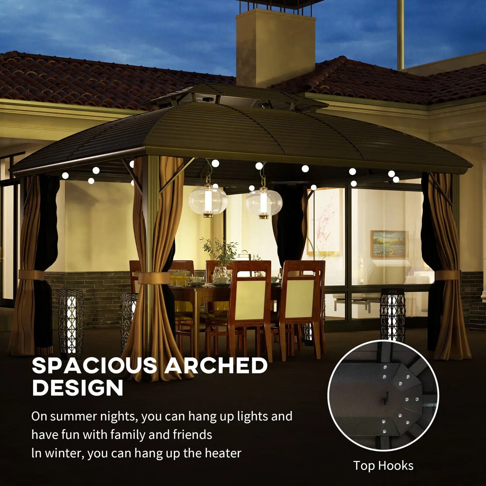 Heavy Duty Outdoor Metal Gazebo with Hardtop Double Roof Brown Sides 3.65 x 3m - Home and Garden Furniture Shop - #rustic - furniture#