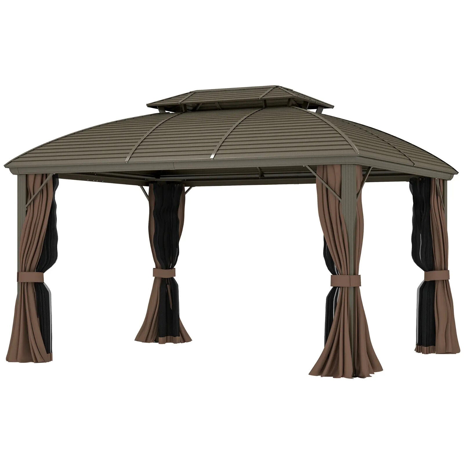 Heavy Duty Outdoor Metal Gazebo with Hardtop Double Roof Brown Sides 3.65 x 3m - Home and Garden Furniture Shop - #rustic - furniture#