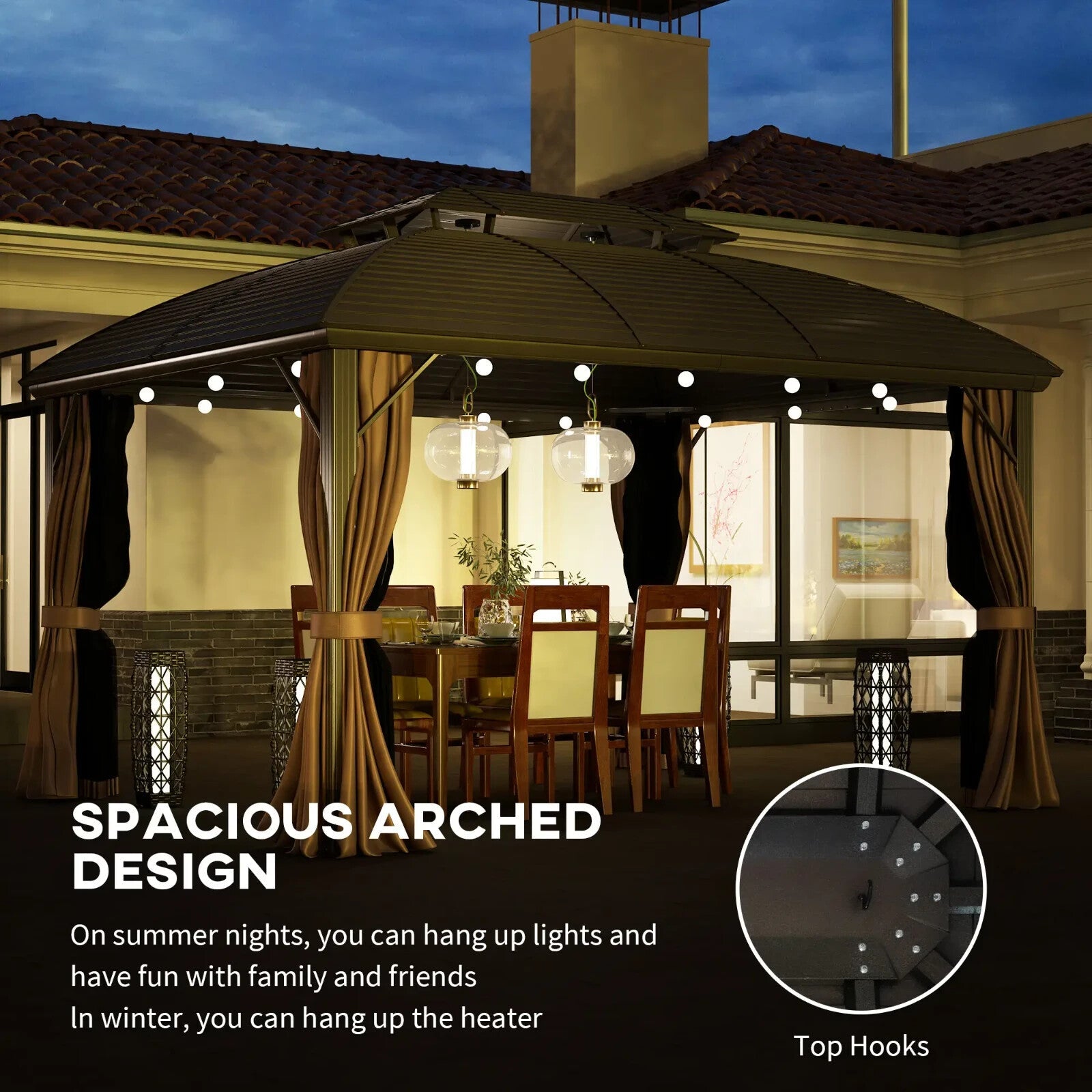 Heavy Duty Outdoor Metal Gazebo with Hardtop Double Roof Brown Sides 3.65 x 3m - Home and Garden Furniture Shop - rustic - furniture