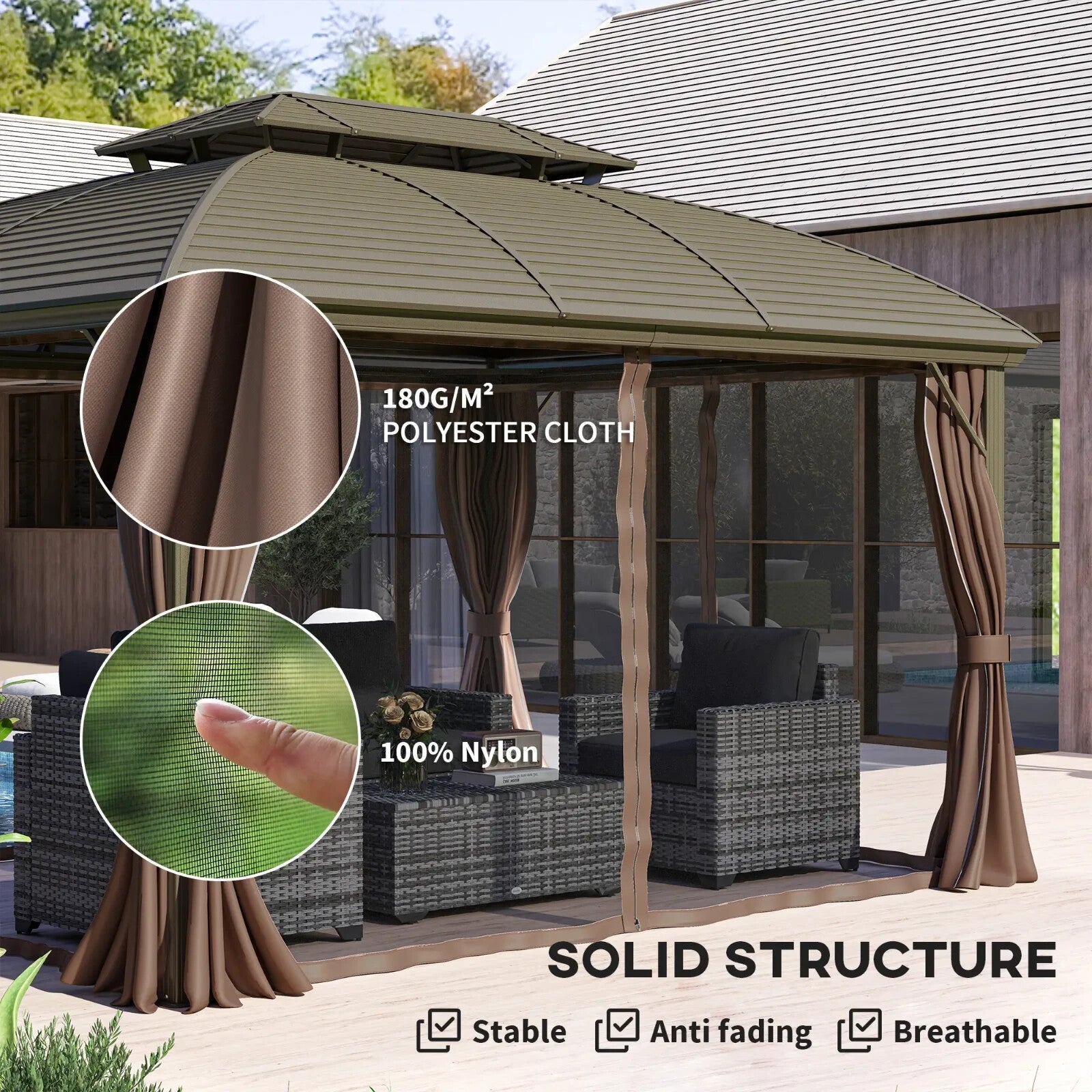 Heavy Duty Outdoor Metal Gazebo with Hardtop Double Roof Brown Sides 3.65 x 3m - Home and Garden Furniture Shop - rustic - furniture