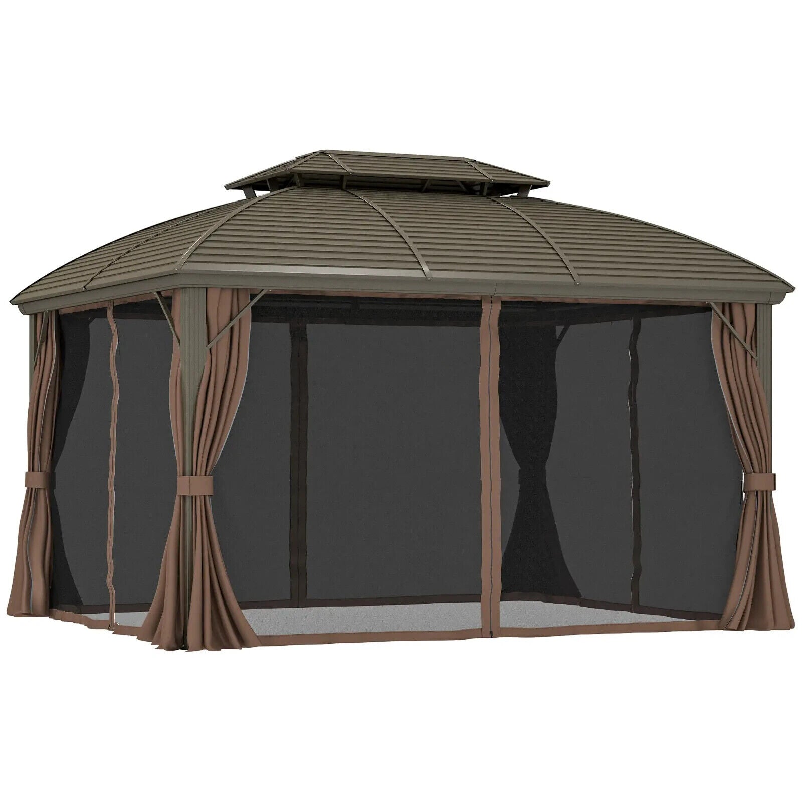 Heavy Duty Outdoor Metal Gazebo with Hardtop Double Roof Brown Sides 3.65 x 3m - Home and Garden Furniture Shop - #rustic - furniture#