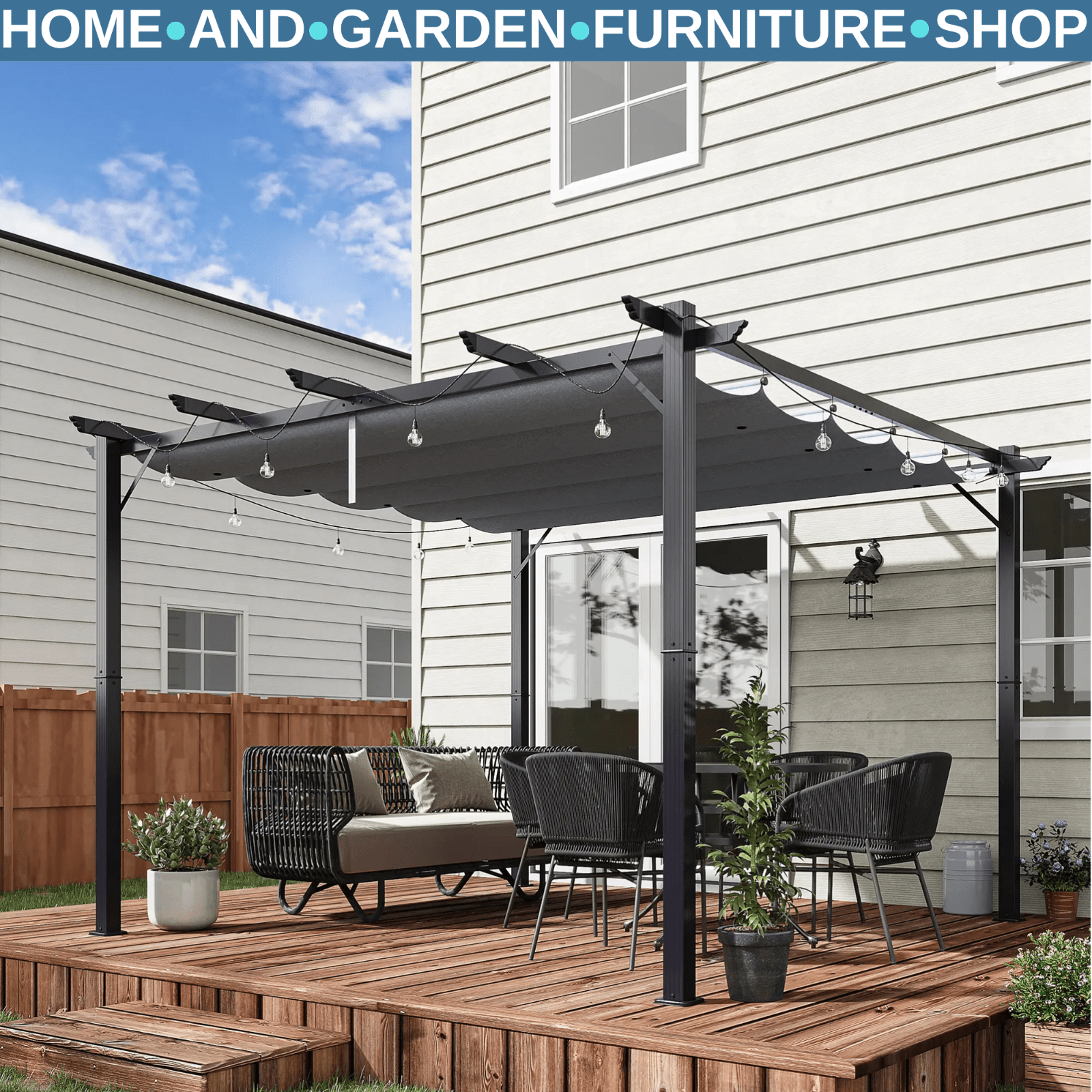 Heavy Duty Pergola Gazebo Sun Shade Shelter Aluminium Frane Garden Grey Canopy - Home and Garden Furniture Shop - #rustic - furniture#