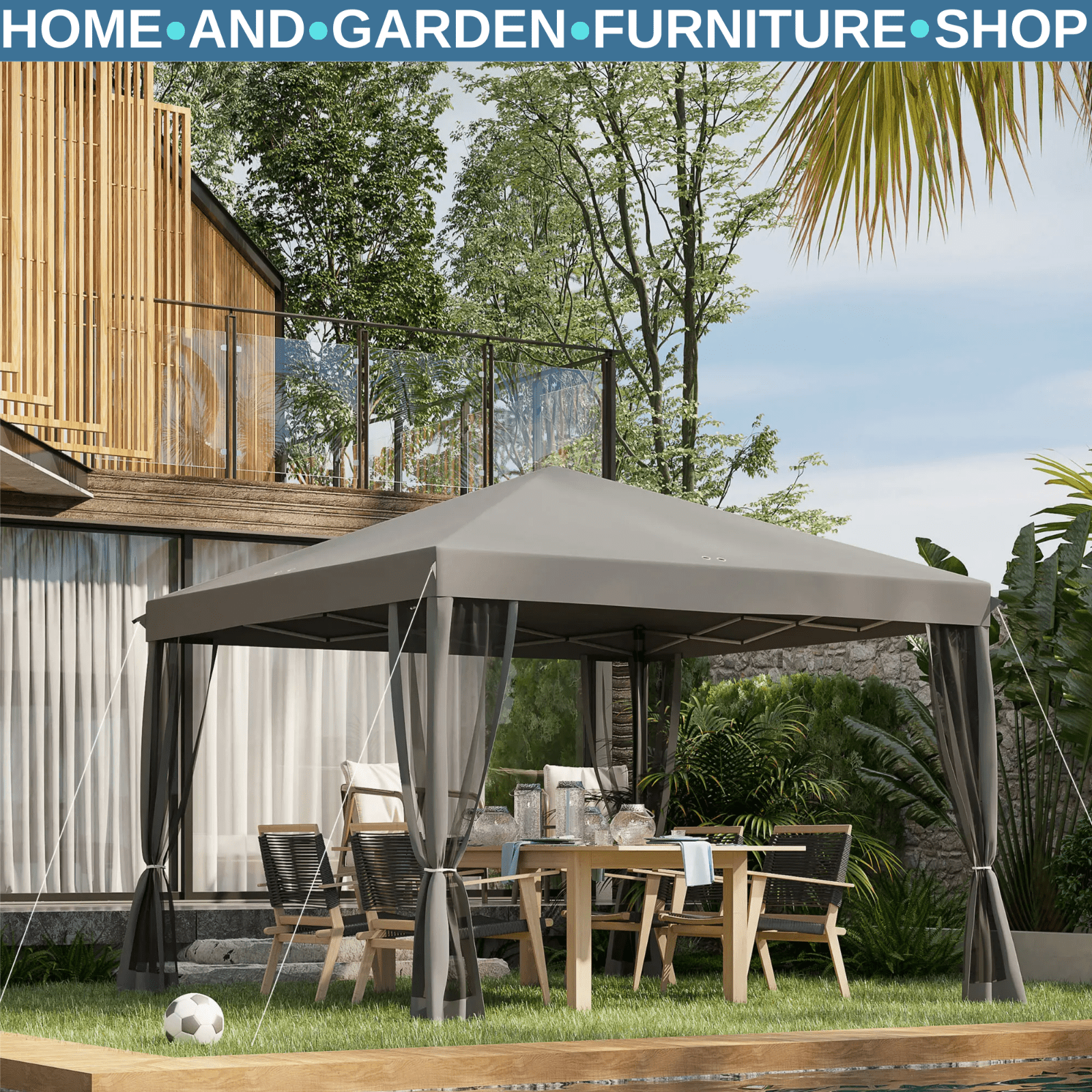 Heavy Duty Pop Up Garden Gazebo with Sides Grey Party Tent Outdoor Event Shelter - Home and Garden Furniture Shop - rustic - furniture