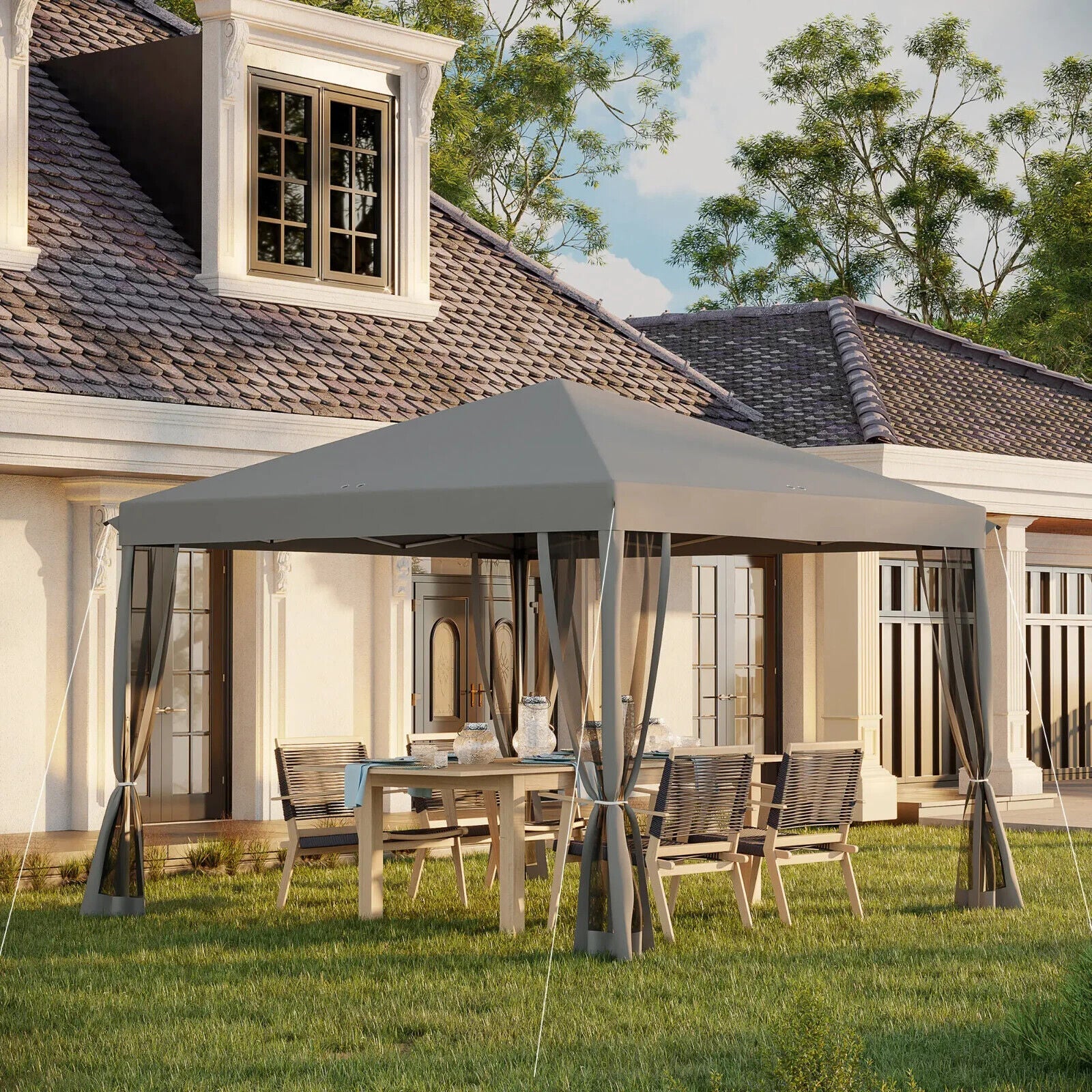 Heavy Duty Pop Up Garden Gazebo with Sides Grey Party Tent Outdoor Event Shelter - Home and Garden Furniture Shop - #rustic - furniture#