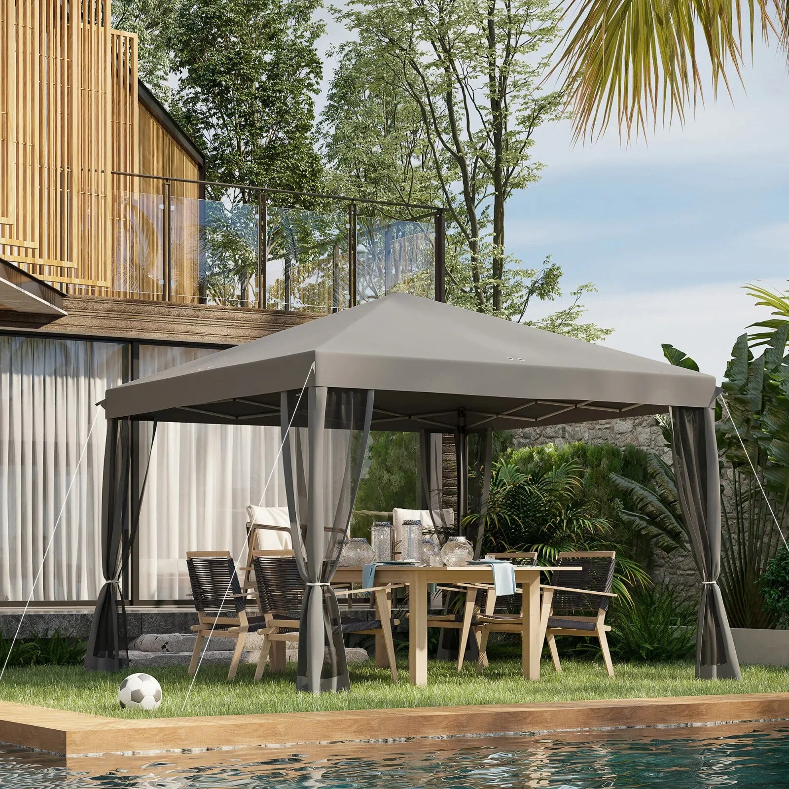 Heavy Duty Pop Up Garden Gazebo with Sides Grey Party Tent Outdoor Event Shelter - Home and Garden Furniture Shop - rustic - furniture