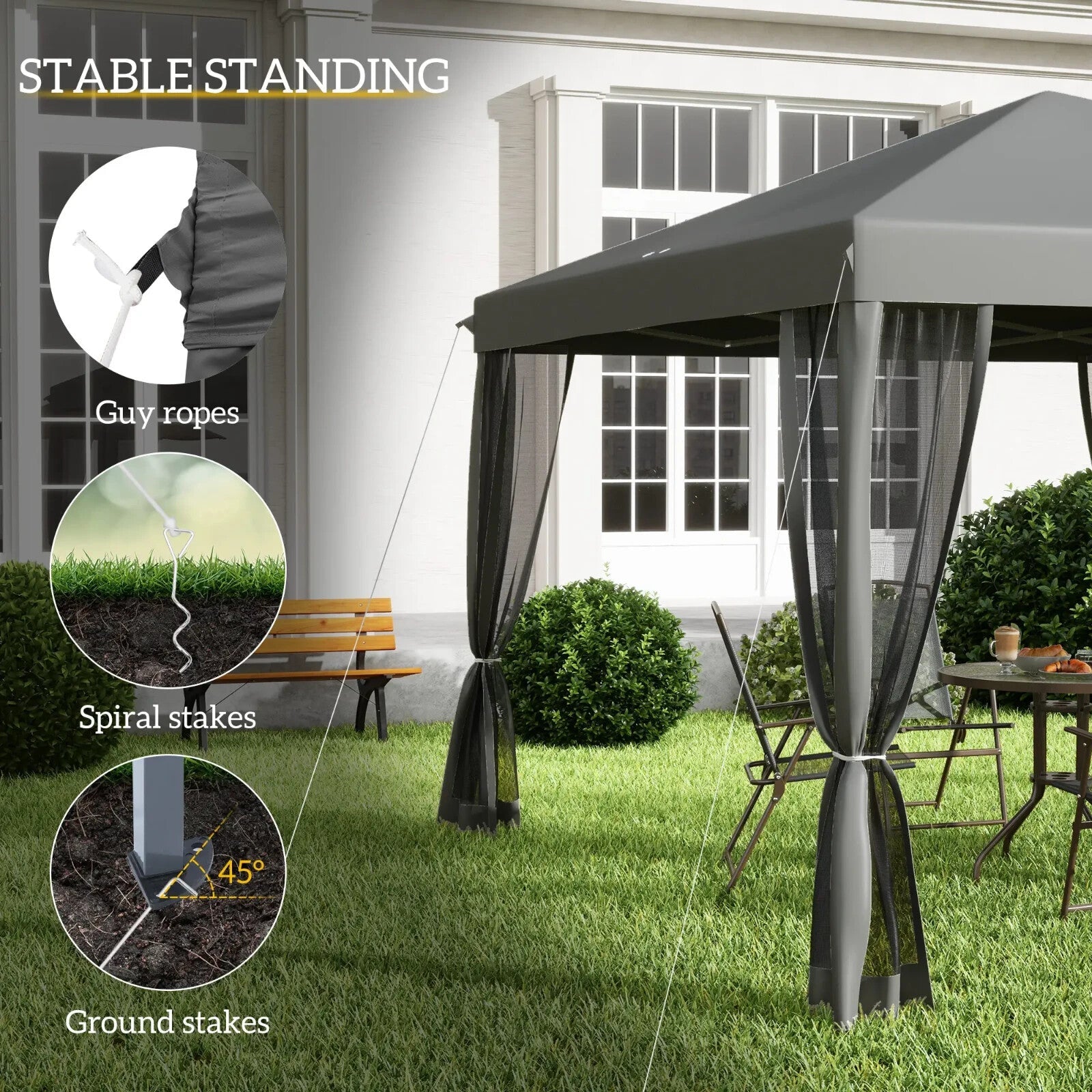 Heavy Duty Pop Up Garden Gazebo with Sides Grey Party Tent Outdoor Event Shelter - Home and Garden Furniture Shop - rustic - furniture
