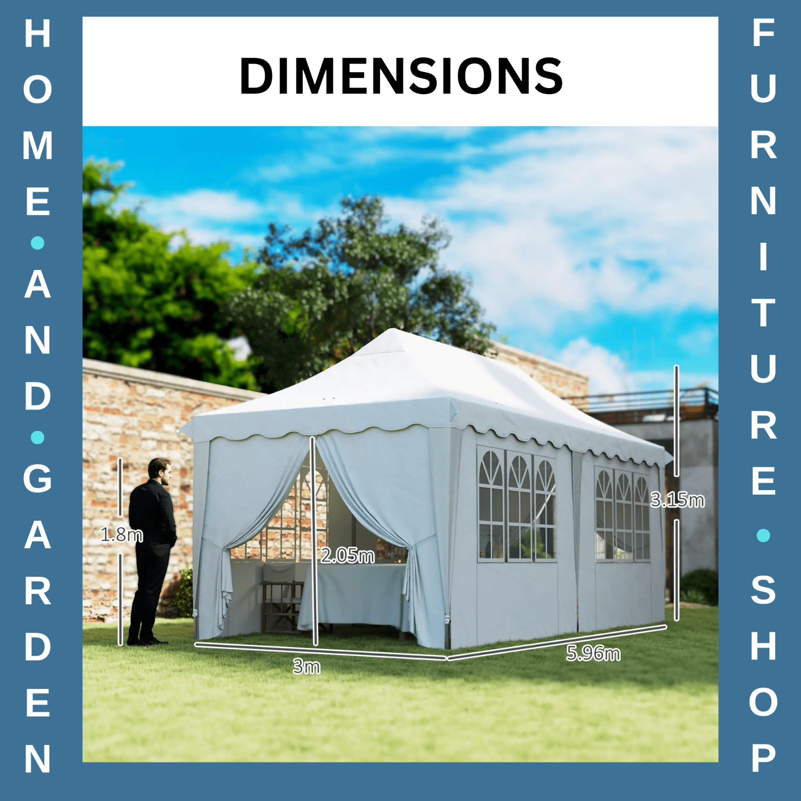 Heavy Duty Pop Up Gazebo 6m x 3m Garden Marquee Party Tent Wedding Canopy Cover - Home and Garden Furniture Shop - #rustic - furniture#