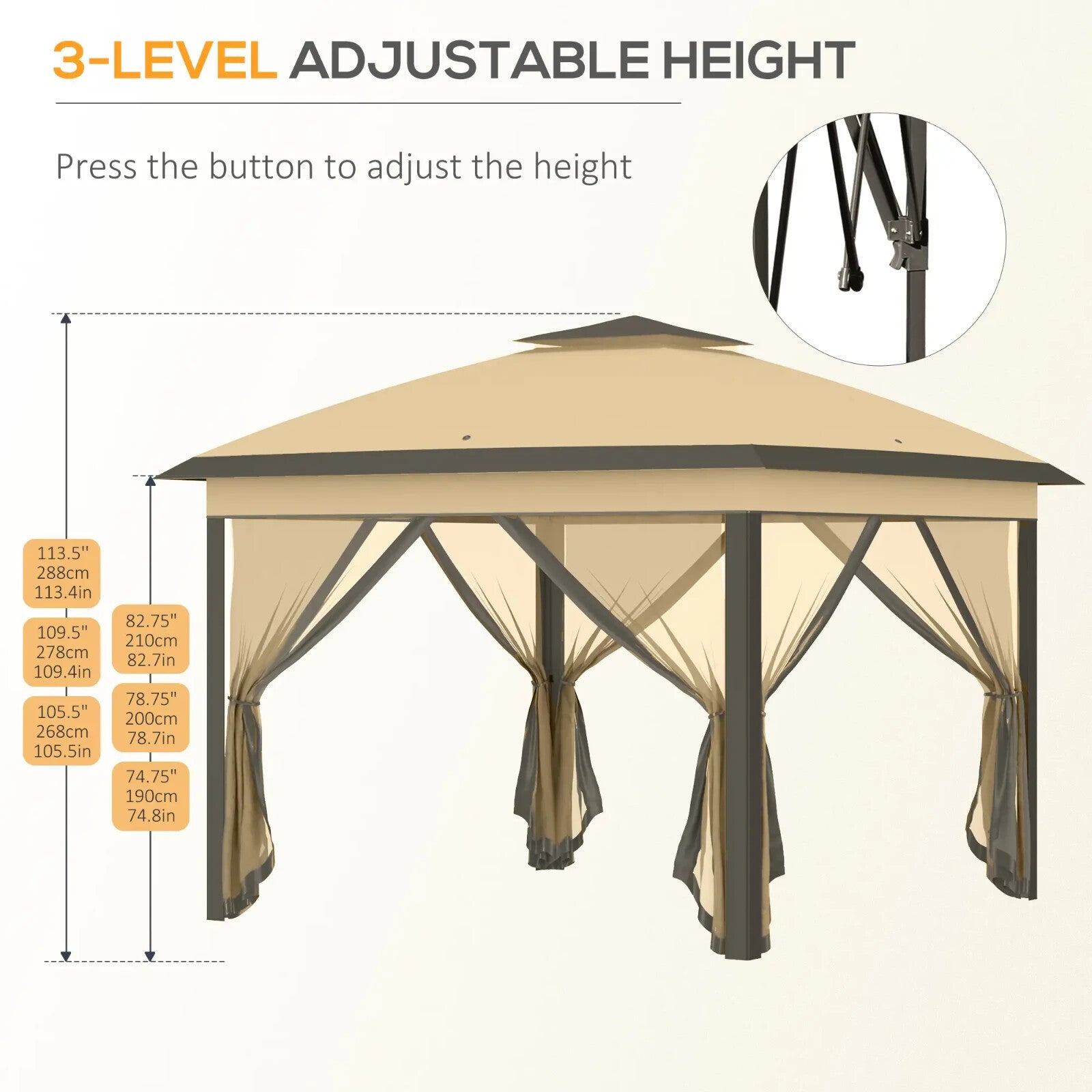 Heavy Duty Pop Up Gazebo Height Adjustable Canopy Tent Sides Carrying Bag Beige - Home and Garden Furniture Shop - rustic - furniture