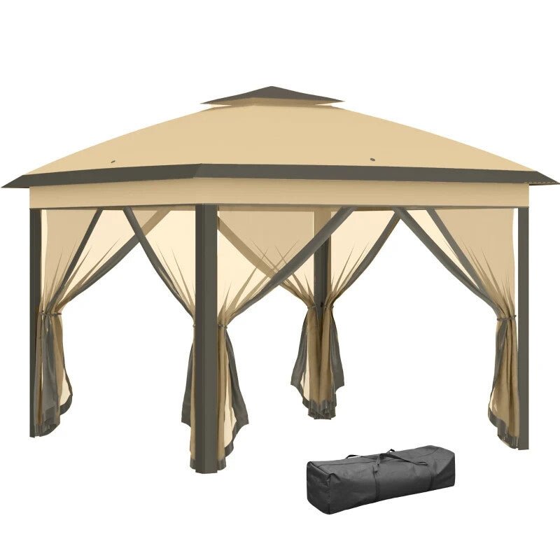 Heavy Duty Pop Up Gazebo Height Adjustable Canopy Tent Sides Carrying Bag Beige - Home and Garden Furniture Shop - rustic - furniture