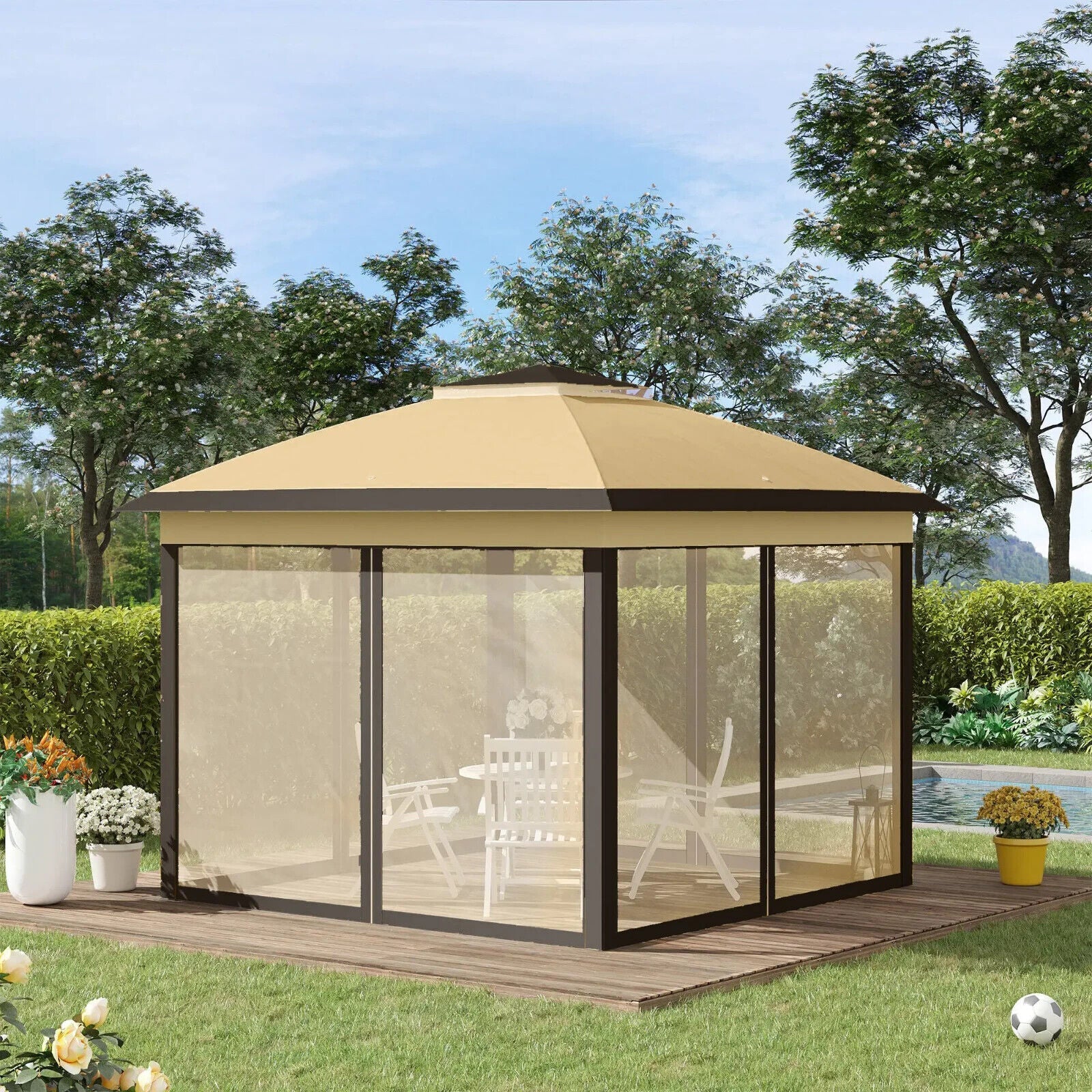 Heavy Duty Pop Up Gazebo Height Adjustable Canopy Tent Sides Carrying Bag Beige - Home and Garden Furniture Shop - #rustic - furniture#