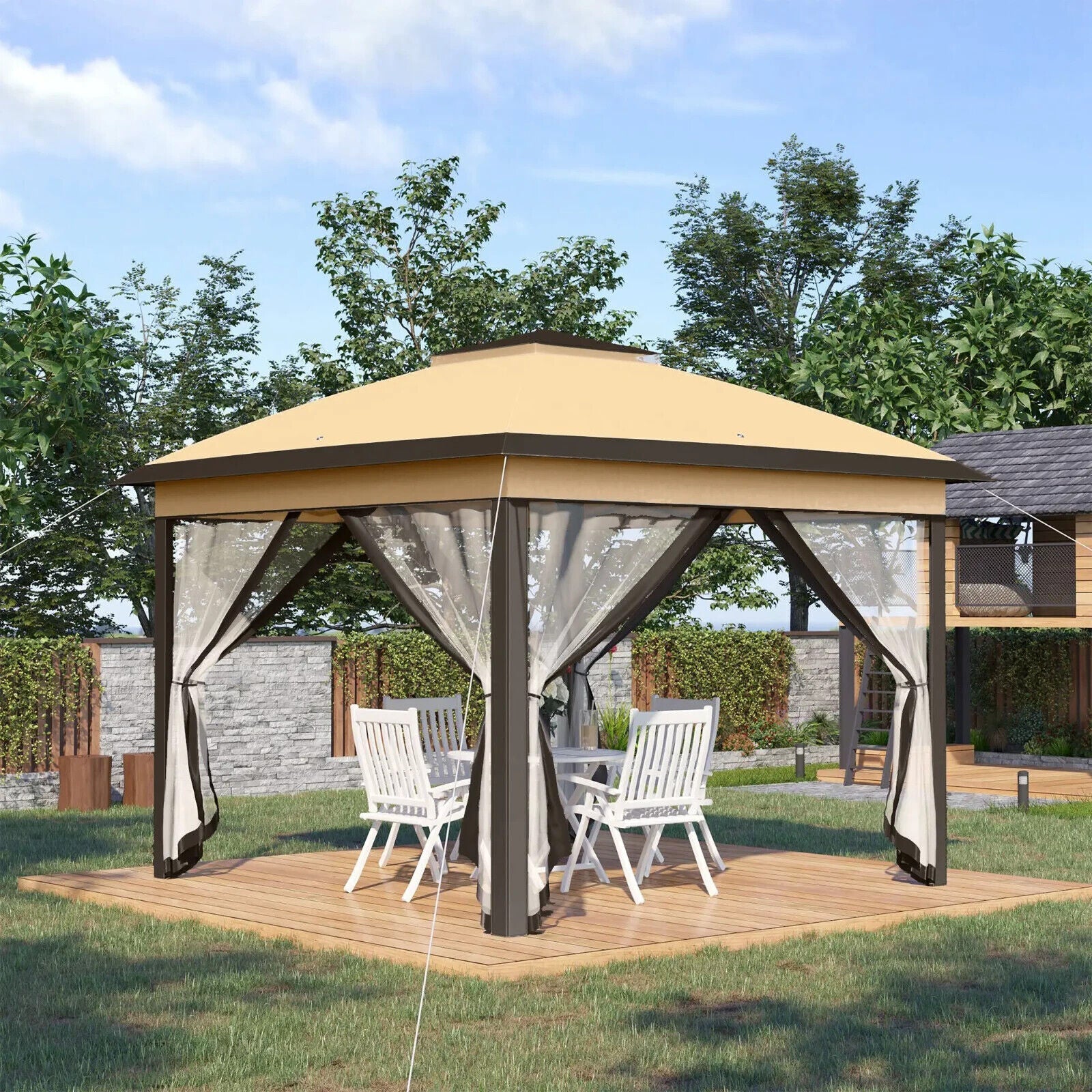 Heavy Duty Pop Up Gazebo Height Adjustable Canopy Tent Sides Carrying Bag Beige - Home and Garden Furniture Shop - #rustic - furniture#