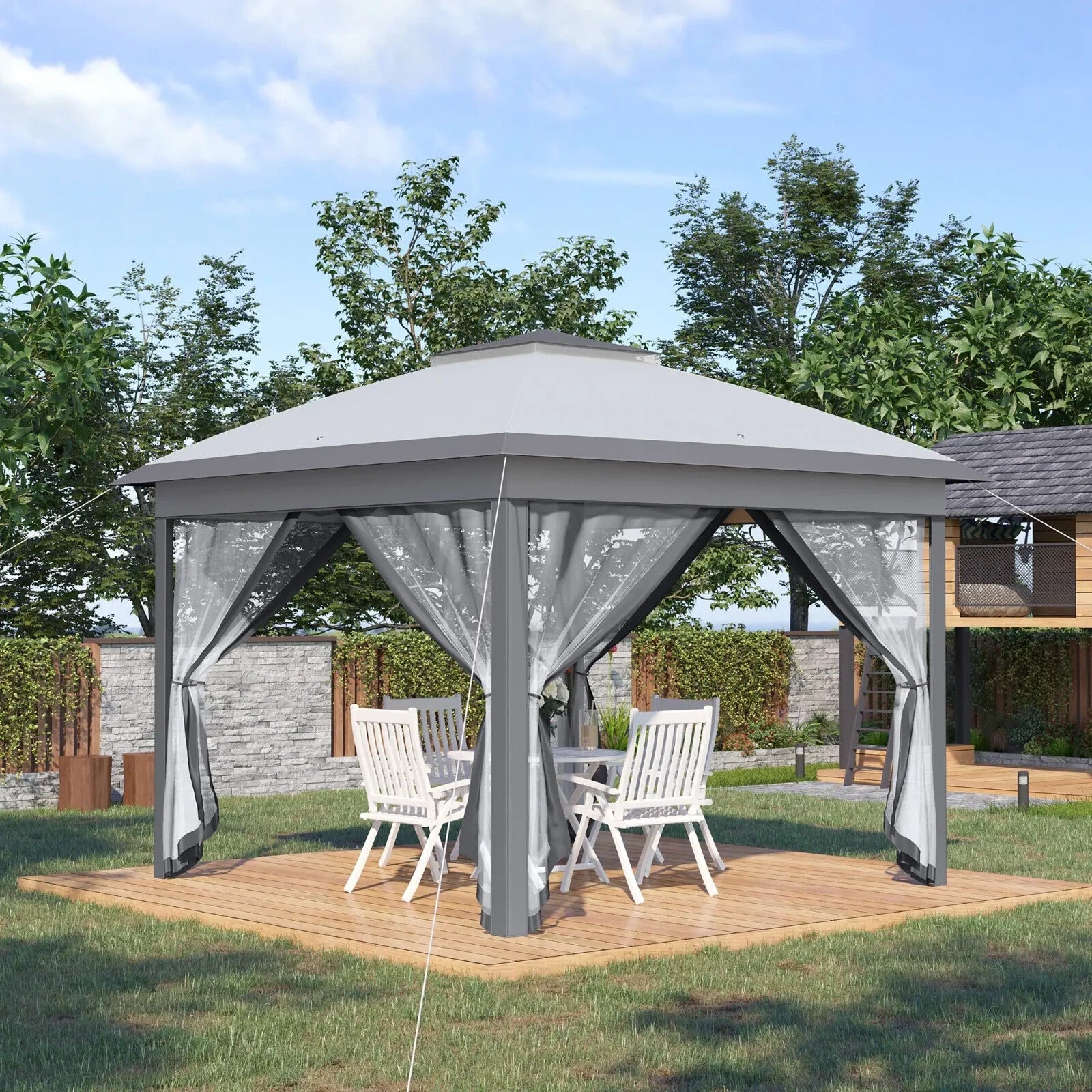 Heavy Duty Pop Up Gazebo Height Adjustable Canopy Tent Sides Carrying Bag Beige - Home and Garden Furniture Shop - rustic - furniture