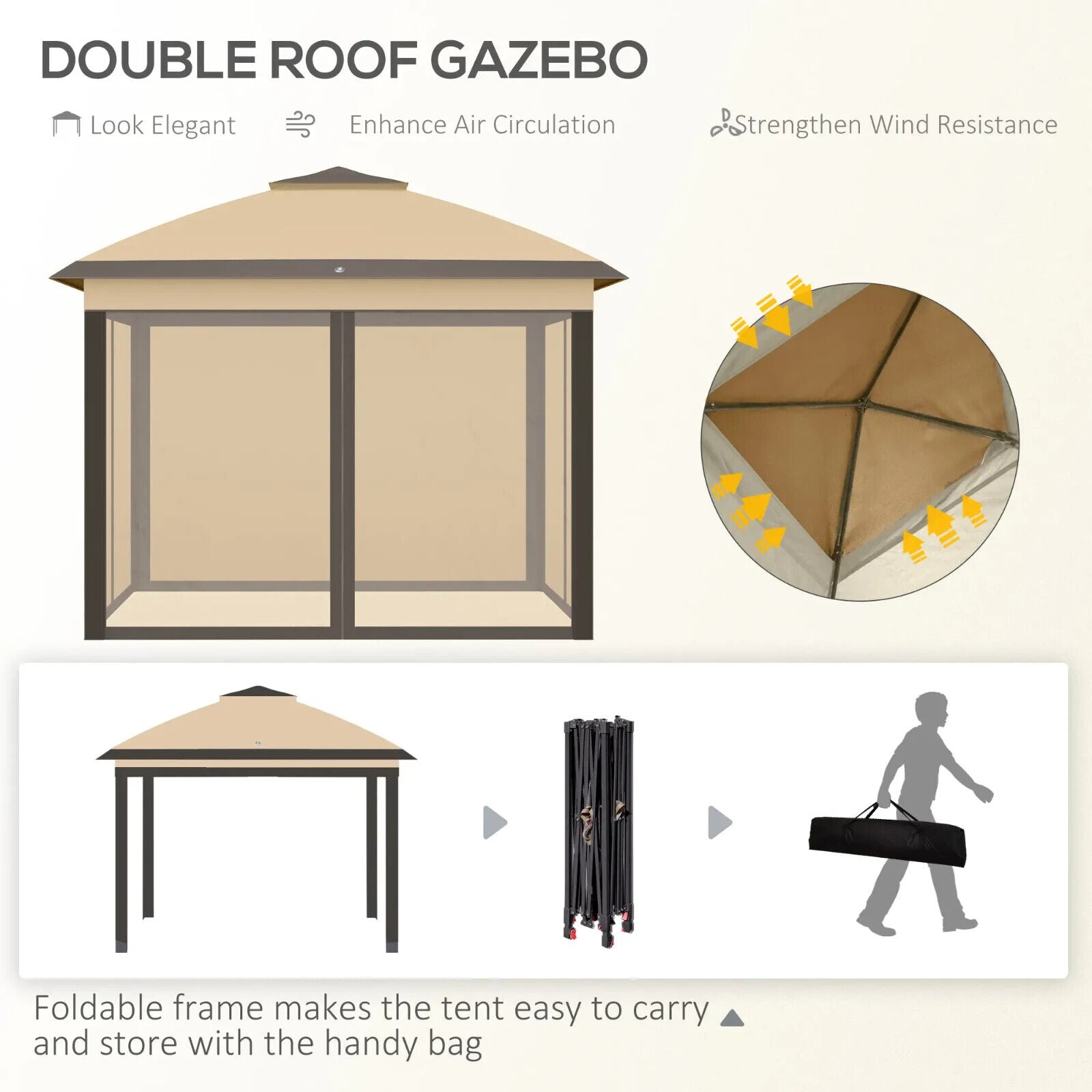 Heavy Duty Pop Up Gazebo Height Adjustable Canopy Tent Sides Carrying Bag Beige - Home and Garden Furniture Shop - #rustic - furniture#