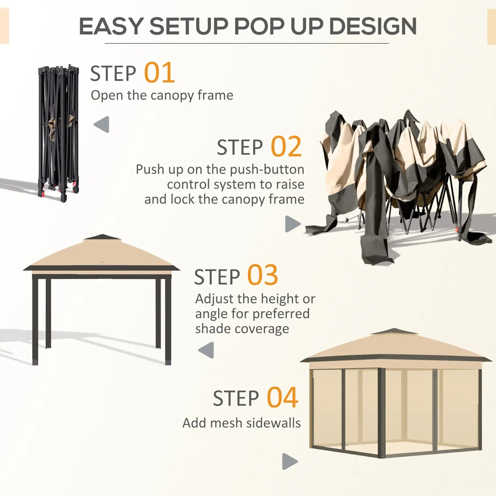 Heavy Duty Pop Up Gazebo Height Adjustable Canopy Tent Sides Carrying Bag Beige - Home and Garden Furniture Shop - #rustic - furniture#