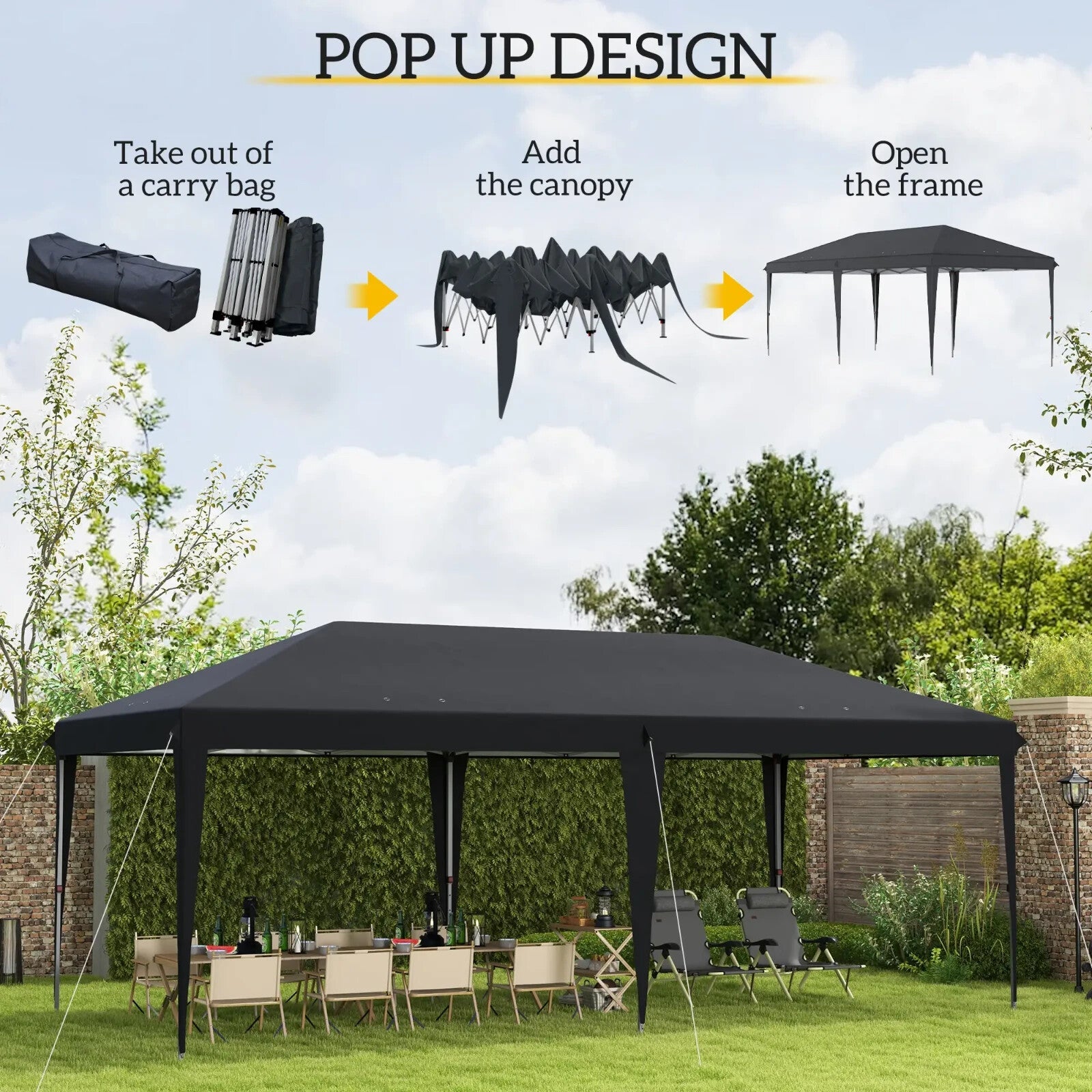 Heavy Duty Pop Up Gazebo Marquee 3 x 6m Patio Party Tent Event Heavy Duty Canopy - Home and Garden Furniture Shop - rustic - furniture