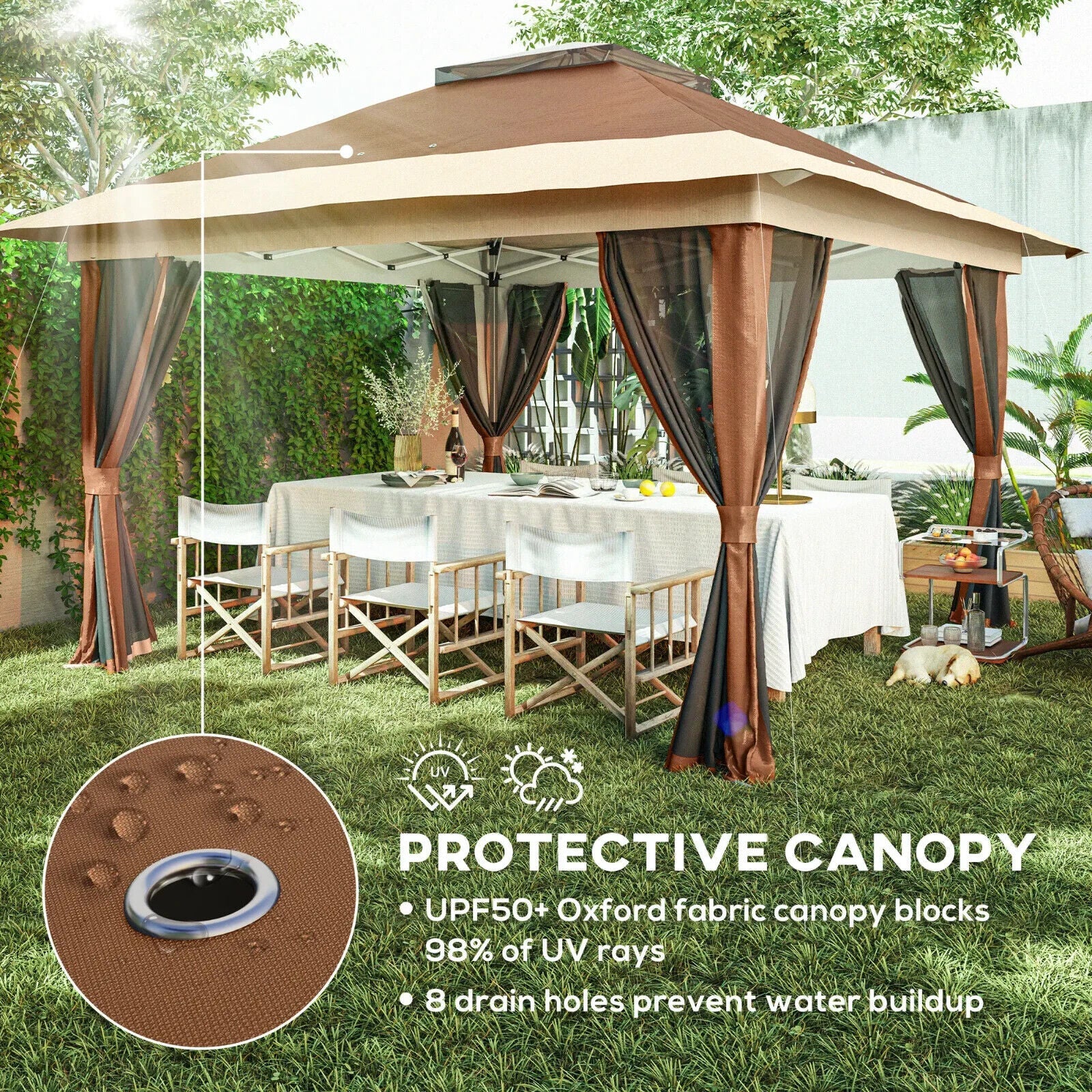 Heavy Duty Pop Up Gazebo with Netting Curtains 3.6 x 3.6m Garden Marquee Beige - Home and Garden Furniture Shop - #rustic - furniture#