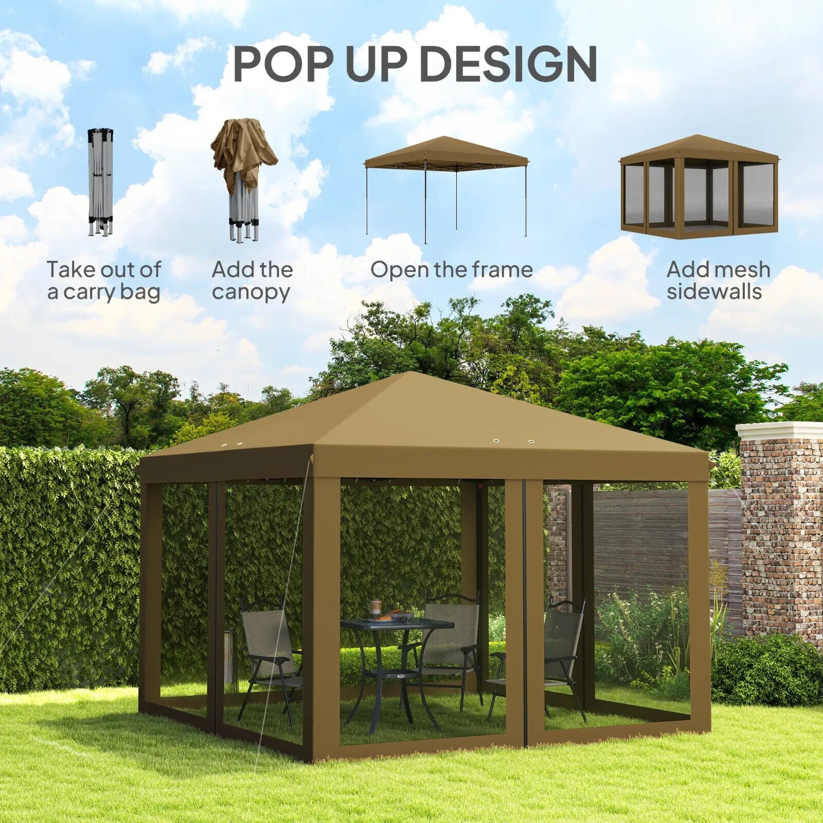 Heavy Duty Pop Up Gazebo with Removable Mesh Side Walls Garden Marquee Tent Set - Home and Garden Furniture Shop - #rustic - furniture#