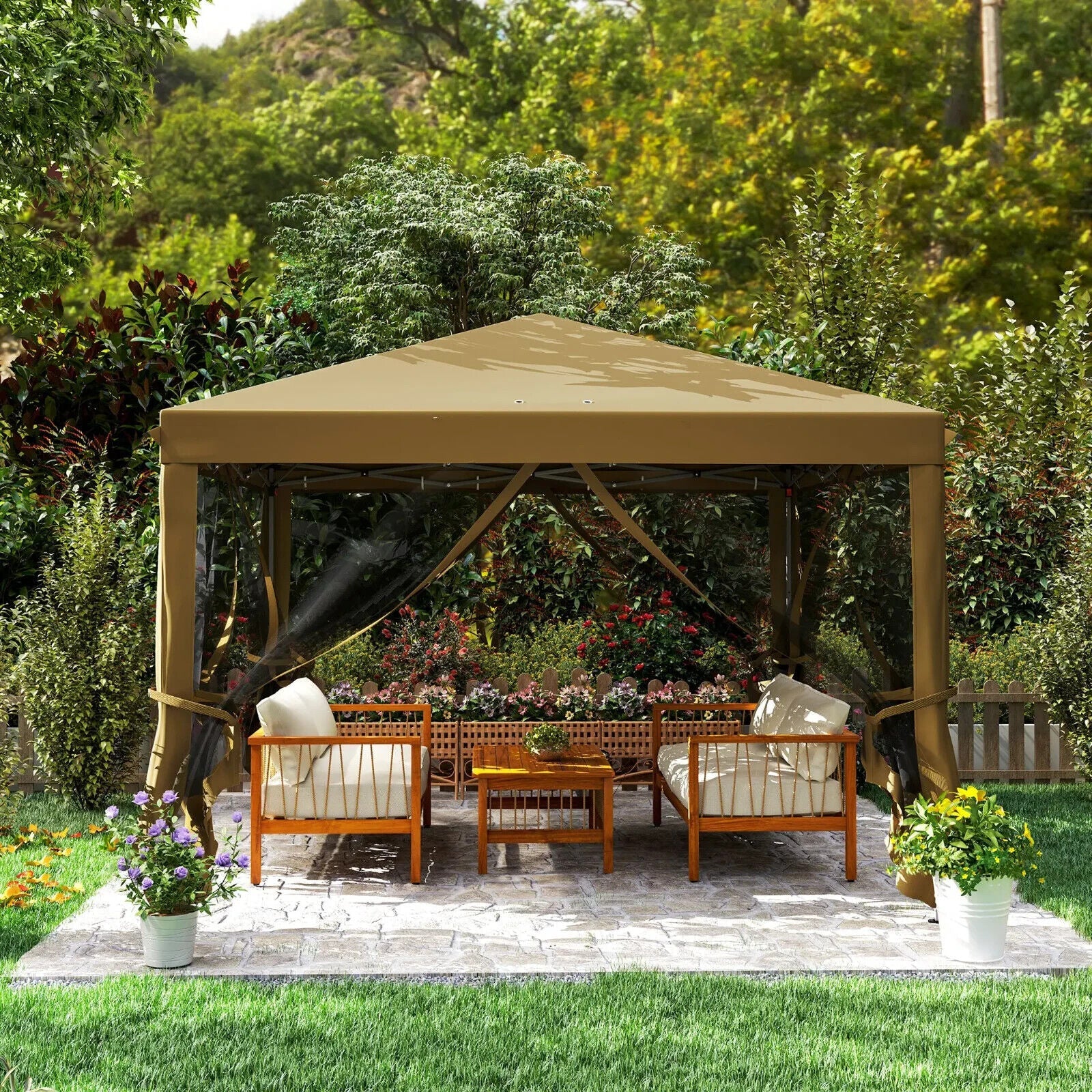 Heavy Duty Pop Up Gazebo with Removable Mesh Side Walls Garden Marquee Tent Set - Home and Garden Furniture Shop - #rustic - furniture#