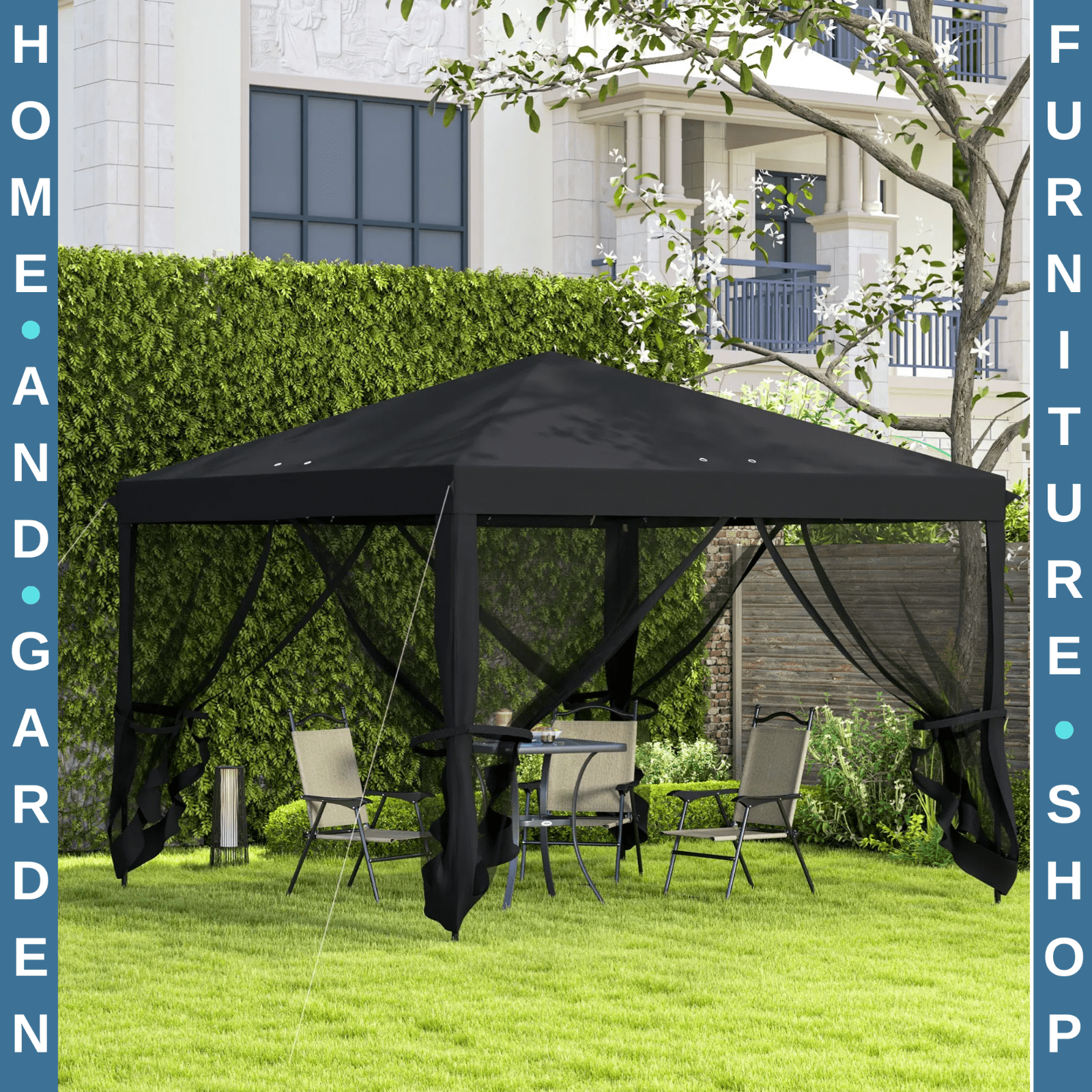 Heavy Duty Pop Up Gazebo with Removable Mesh Sidewall Black Party Tent Marquee - Home and Garden Furniture Shop - rustic - furniture