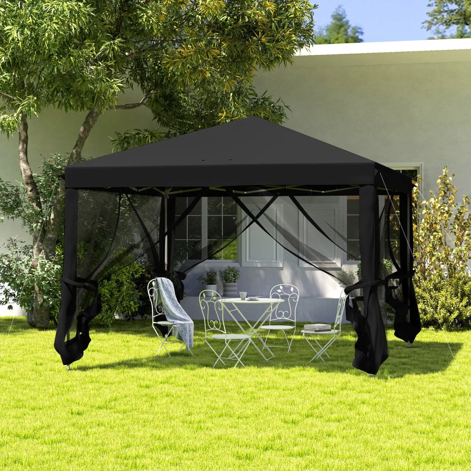 Heavy Duty Pop Up Gazebo with Removable Mesh Sidewall Black Party Tent Marquee - Home and Garden Furniture Shop - rustic - furniture