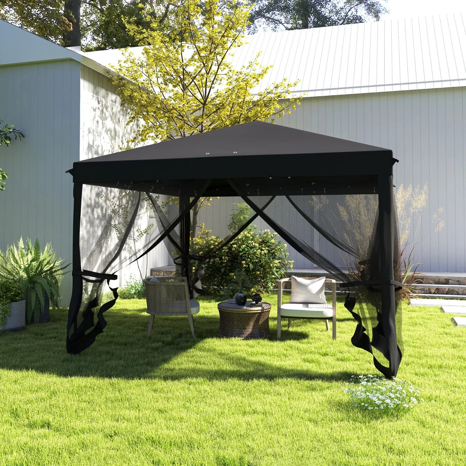 Heavy Duty Pop Up Gazebo with Removable Mesh Sidewall Black Party Tent Marquee - Home and Garden Furniture Shop - rustic - furniture