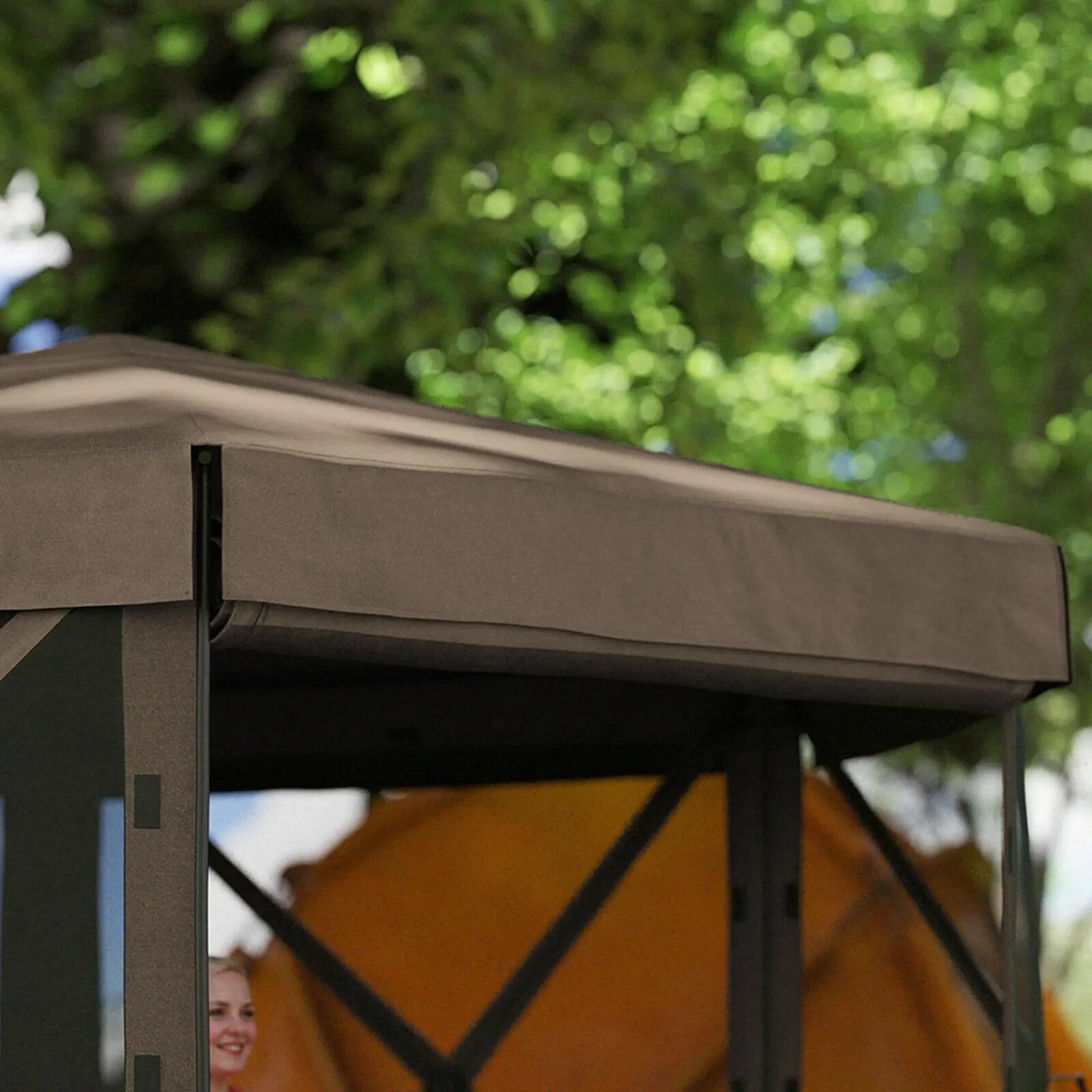 Hexagon Pop Up Gazebo with 5 Sides Netting Brown 3 x 3(m) Camping Shelter Cover - Home and Garden Furniture Shop - rustic - furniture