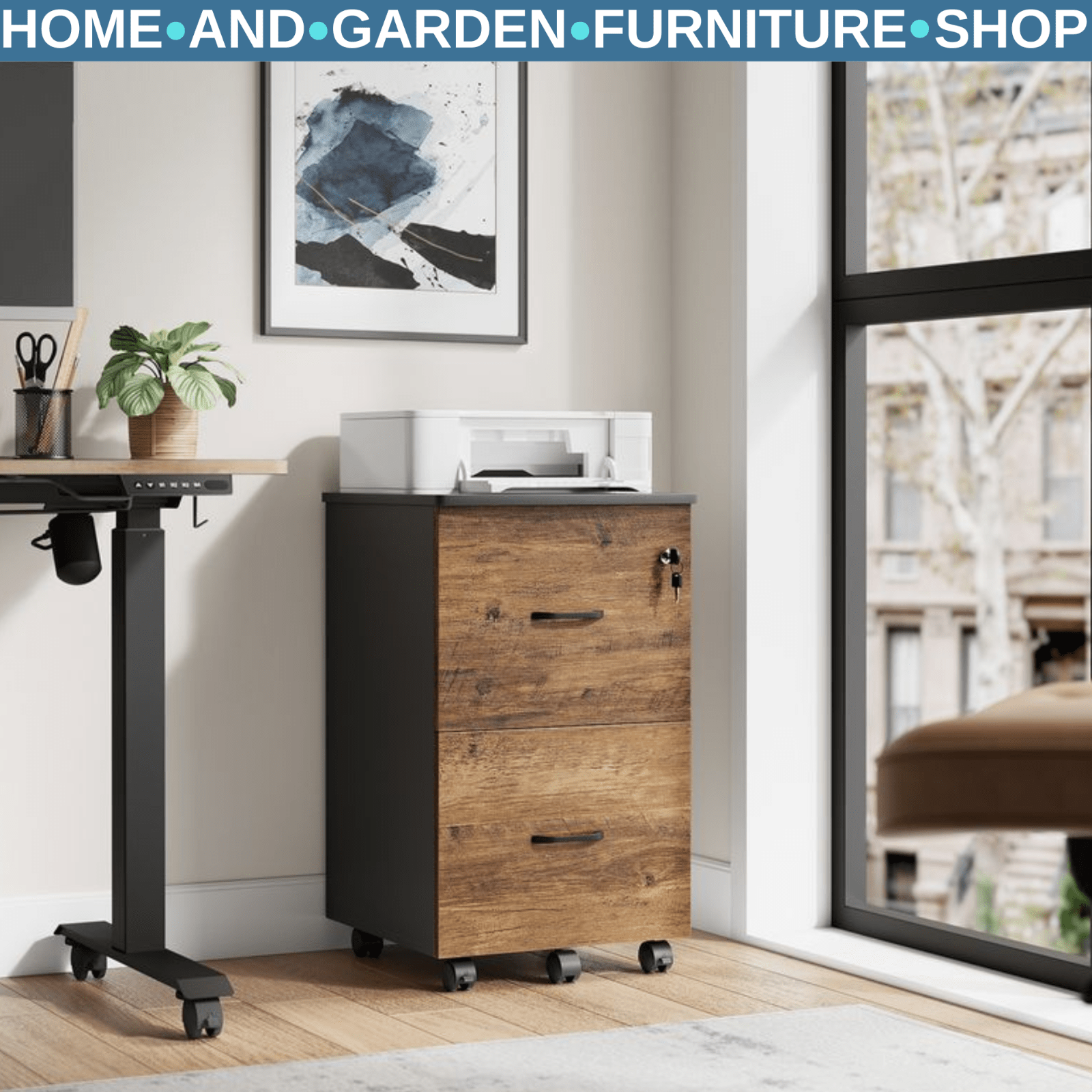 Industrial 2 Drawer Filing Cabinet Locking File Cabinet Home Office Desk Storage - Home and Garden Furniture Shop - rustic - furniture