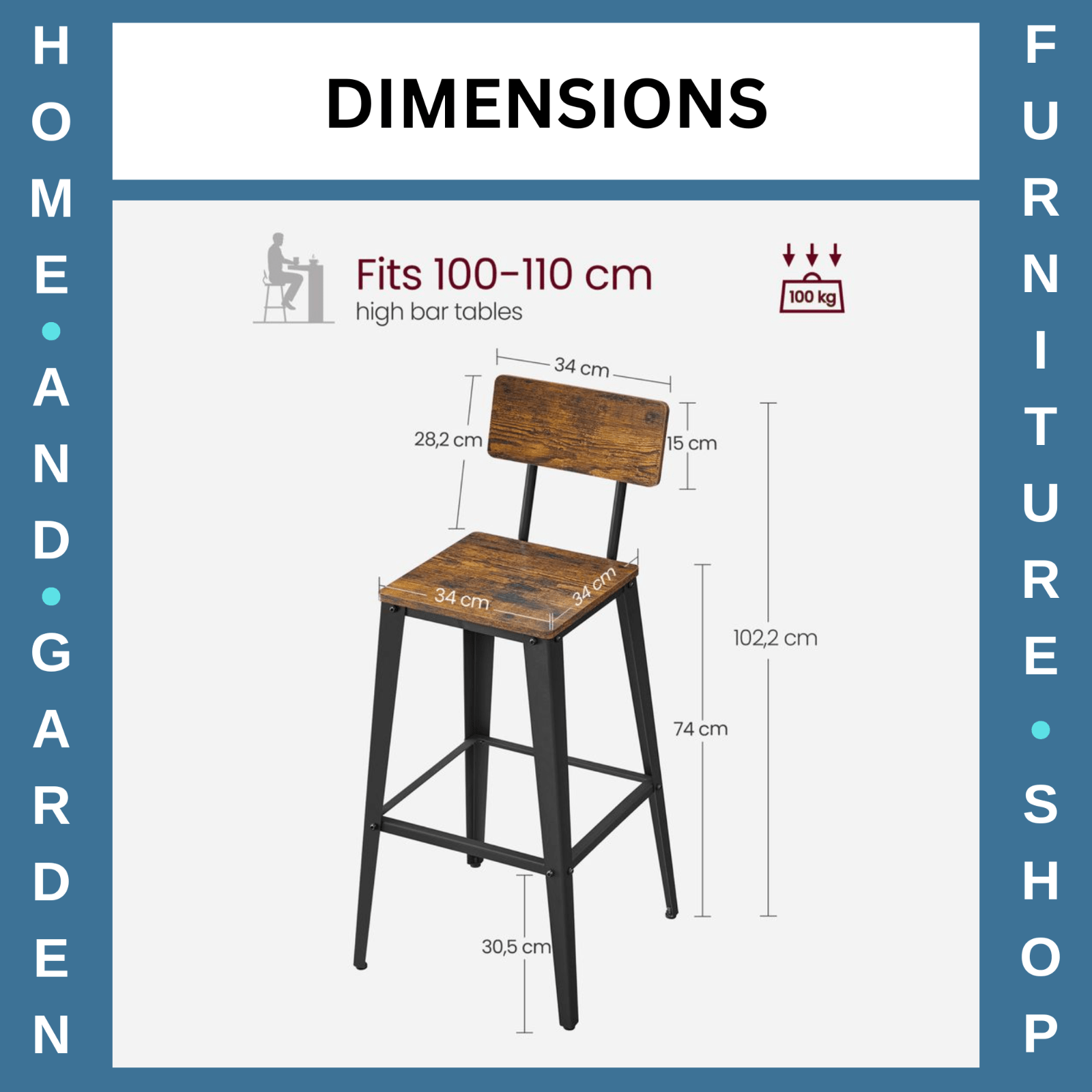 Industrial Bar Stools Set of 2 Bar Chairs Backrest Footrest Tall Kitchen Chairs - Home and Garden Furniture Shop - rustic - furniture