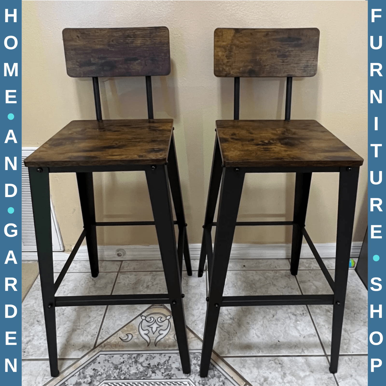 Industrial Bar Stools Set of 2 Bar Chairs Backrest Footrest Tall Kitchen Chairs - Home and Garden Furniture Shop - rustic - furniture