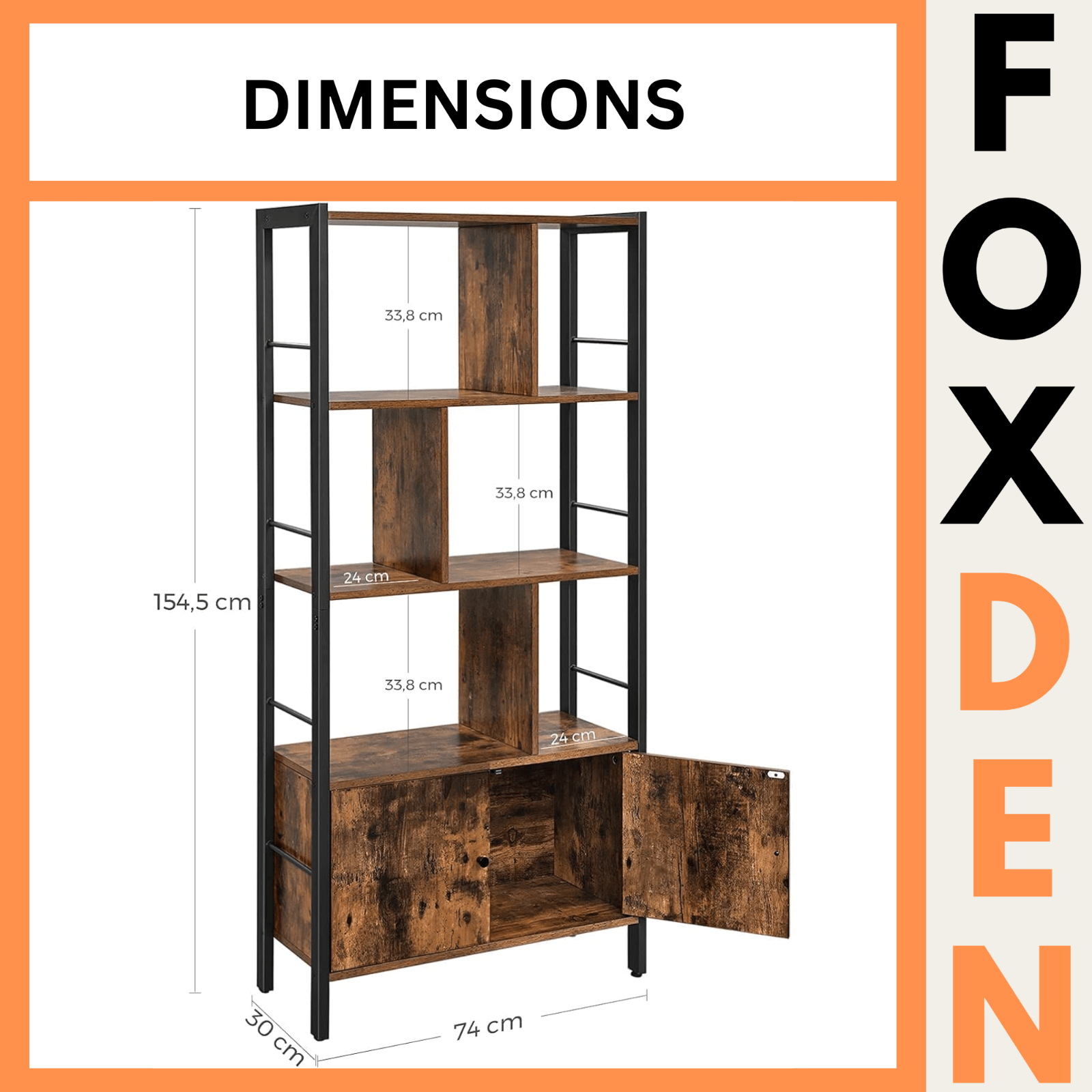 Industrial Bookcase Cupboard Tall Rustic Bookshelf 5 Tier Rustic Shelving Unit - Home and Garden Furniture Shop - rustic - furniture