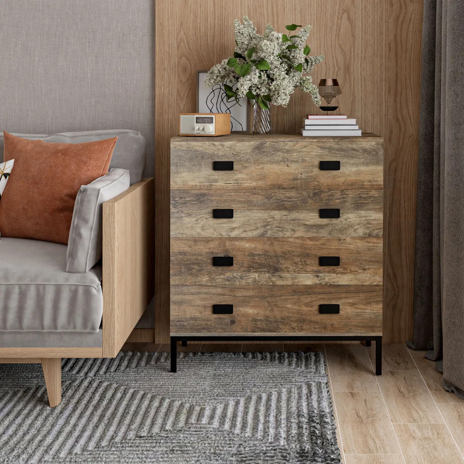 Industrial Chest of Drawers 4 Drawer Dresser Storage Bedroom Cabinet Living Room - Home and Garden Furniture Shop - rustic - furniture