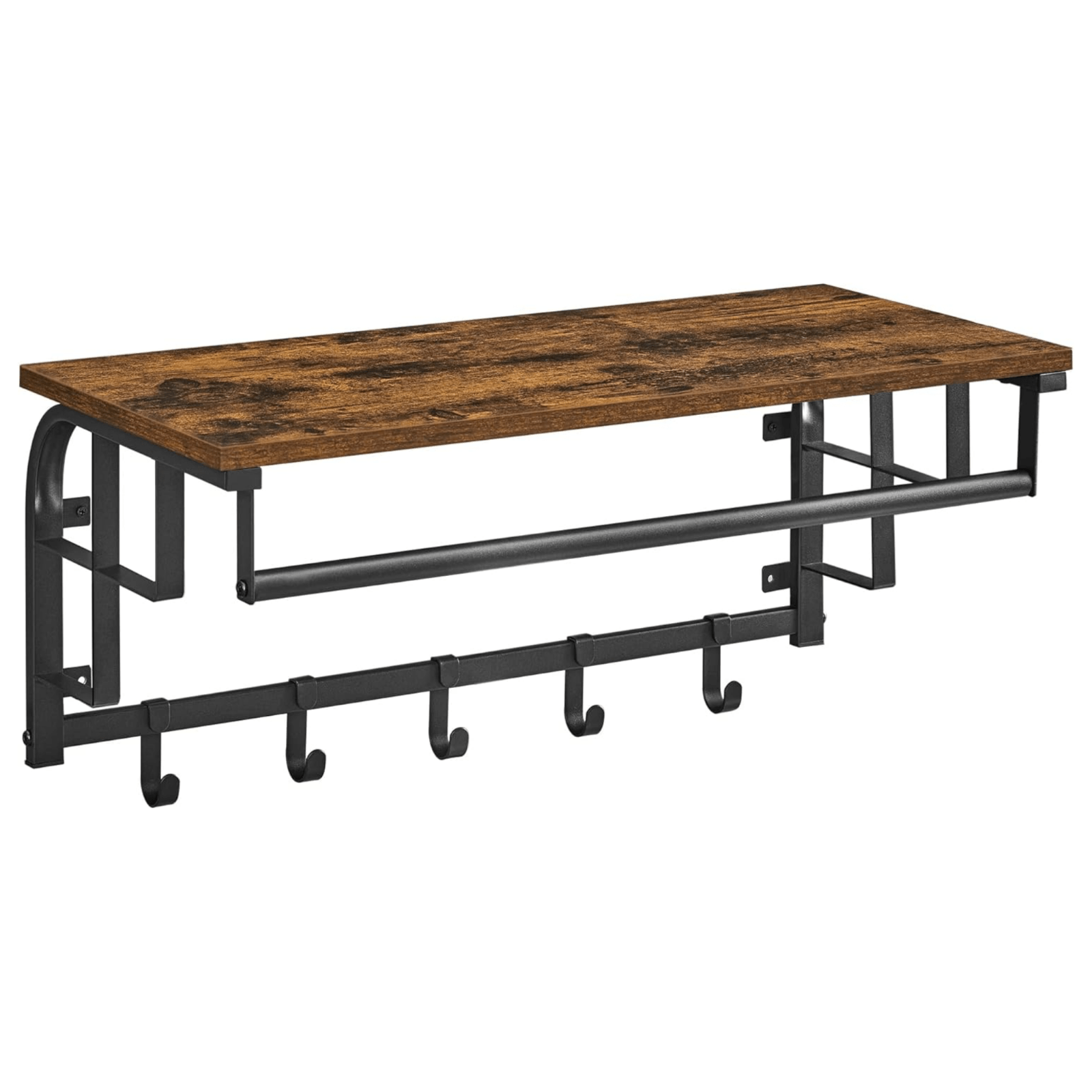 Industrial Coat Rack Hanging Rail Wall Mounted 5 Hooks Rustic Brown Shelf Hats - Home and Garden Furniture Shop - rustic - furniture