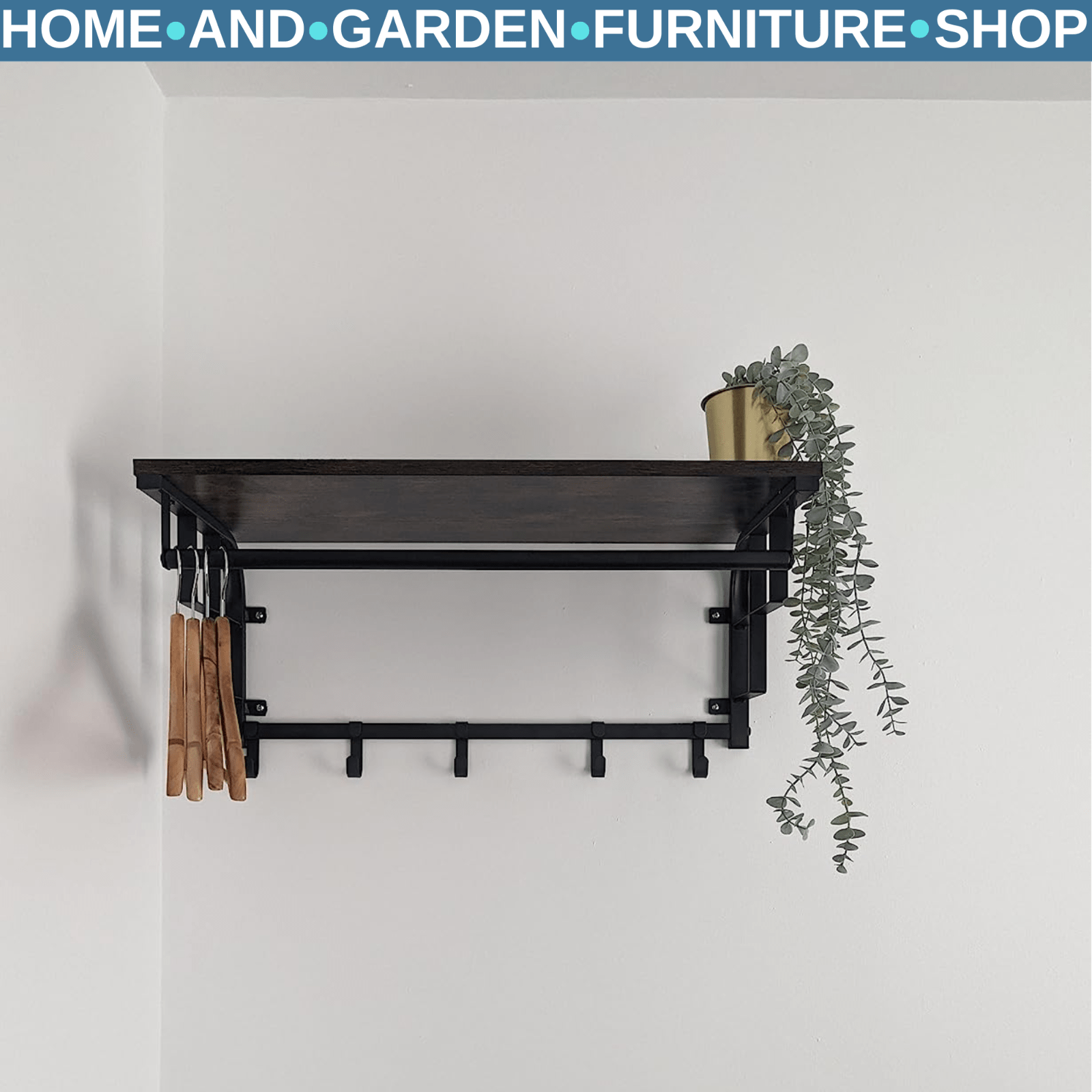 Industrial Coat Rack Hanging Rail Wall Mounted 5 Hooks Rustic Brown Shelf Hats - Home and Garden Furniture Shop - rustic - furniture