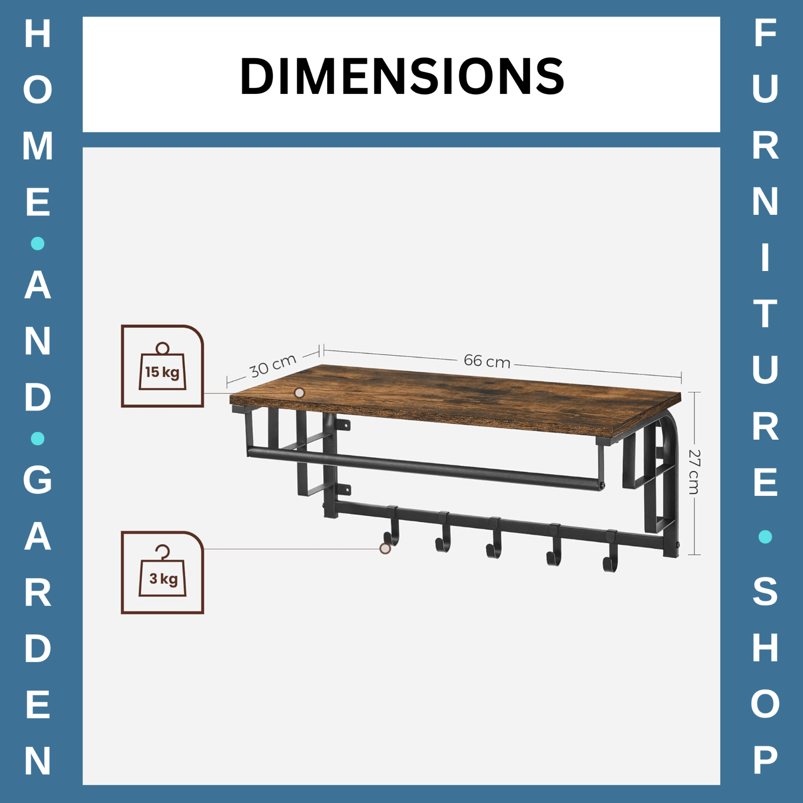 Industrial Coat Rack Hanging Rail Wall Mounted 5 Hooks Rustic Brown Shelf Hats - Home and Garden Furniture Shop - rustic - furniture