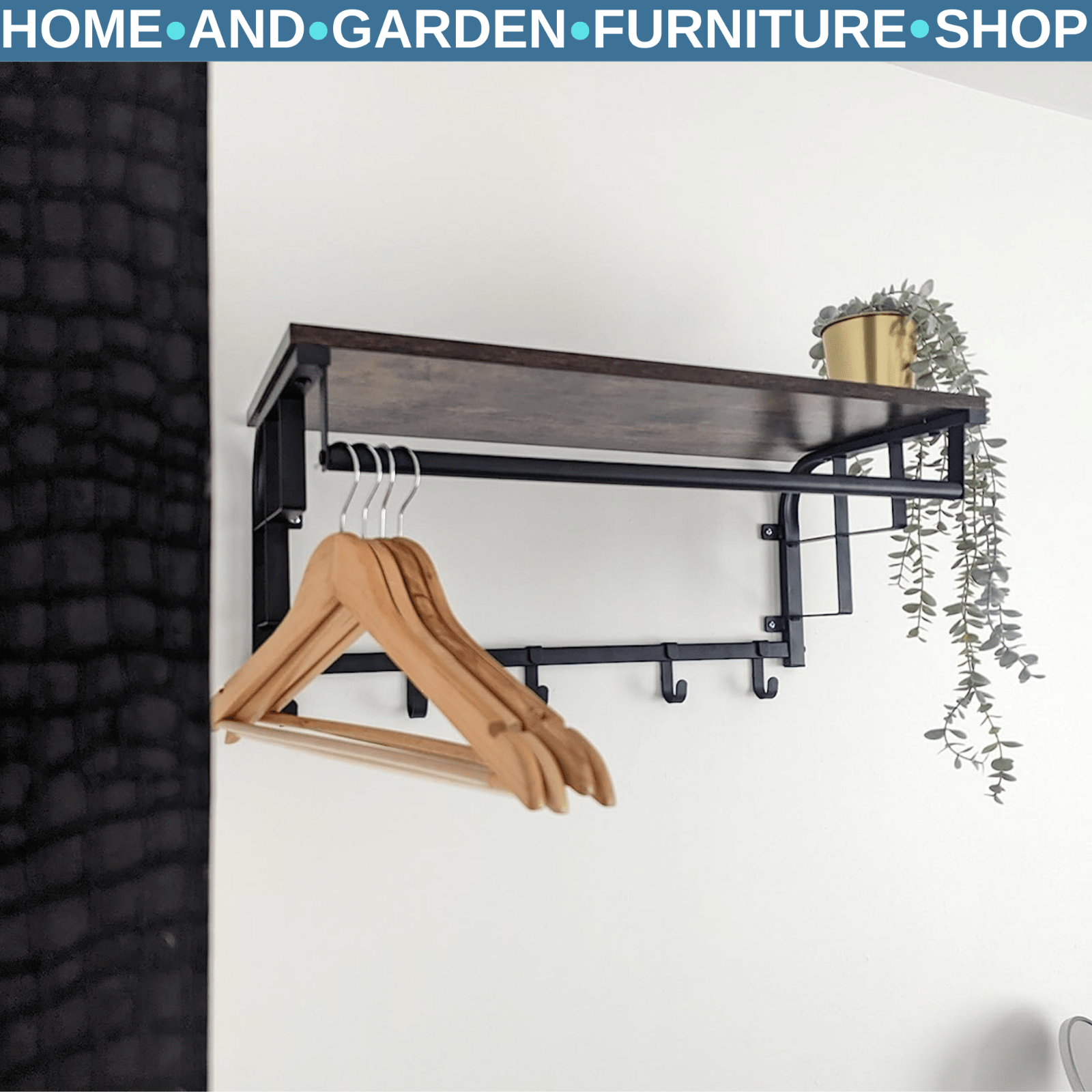 Industrial Coat Rack Hanging Rail Wall Mounted 8 Hooks Rustic Brown Shelf Hats - Home and Garden Furniture Shop - #rustic - furniture#