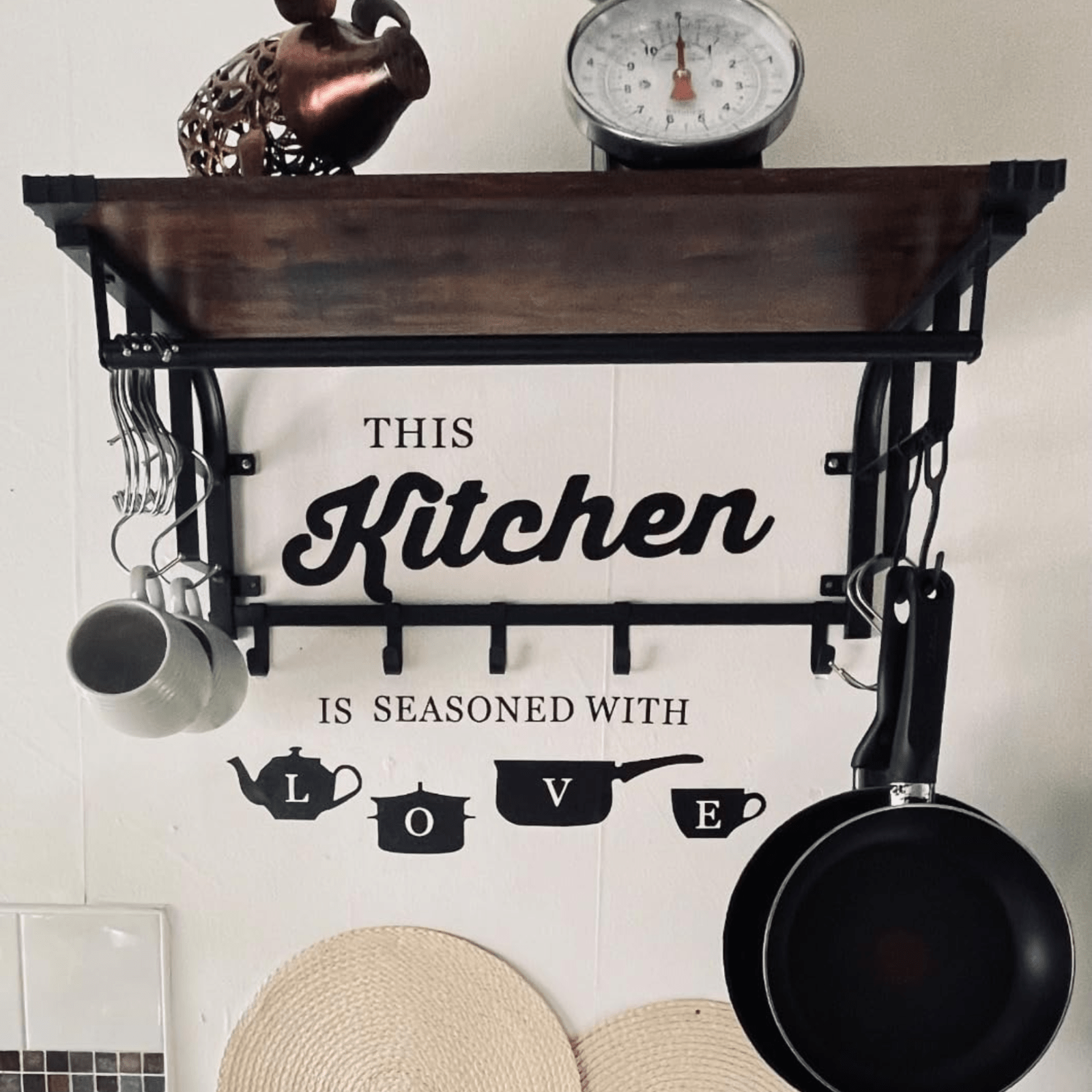 Industrial Coat Rack Hanging Rail Wall Mounted 8 Hooks Rustic Brown Shelf Hats - Home and Garden Furniture Shop - #rustic - furniture#