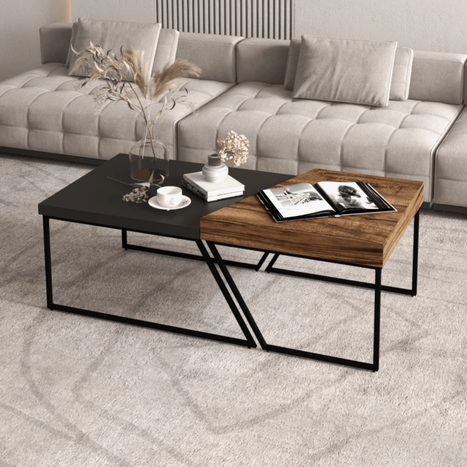 Industrial Coffee Table Set of 2 Rustic Brown Side Tables Living Room Sofa End - Home and Garden Furniture Shop - rustic - furniture