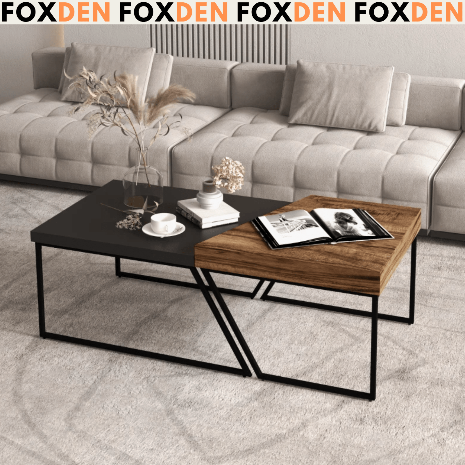 Industrial Coffee Table Set of 2 Rustic Brown Side Tables Living Room Sofa End - Home and Garden Furniture Shop - rustic - furniture