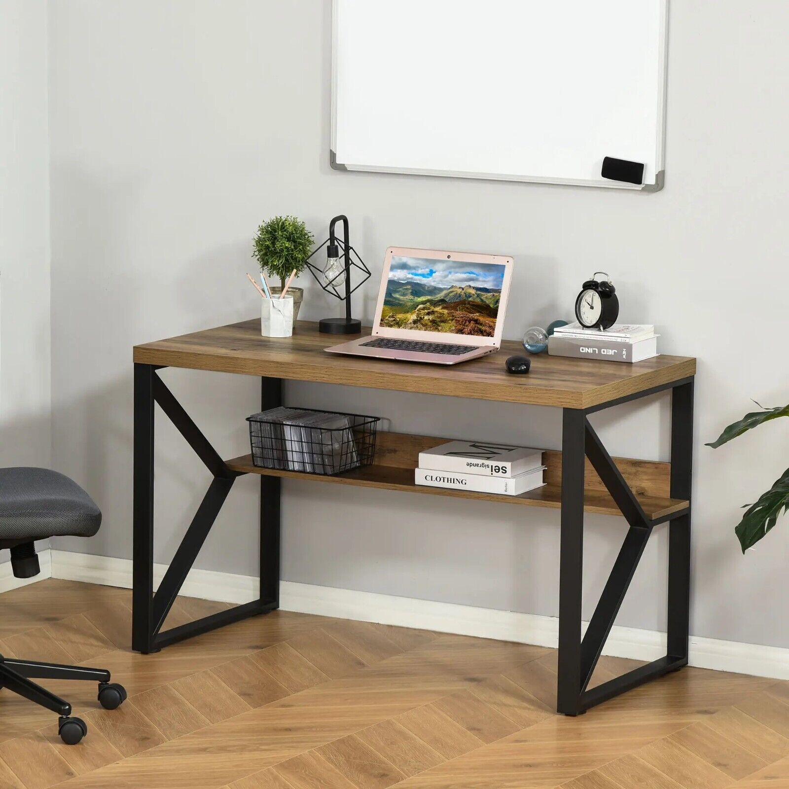 Industrial Computer Desk Storage Shelf Home Office Rustic Workstation Metal Legs - Home and Garden Furniture Shop - rustic - furniture