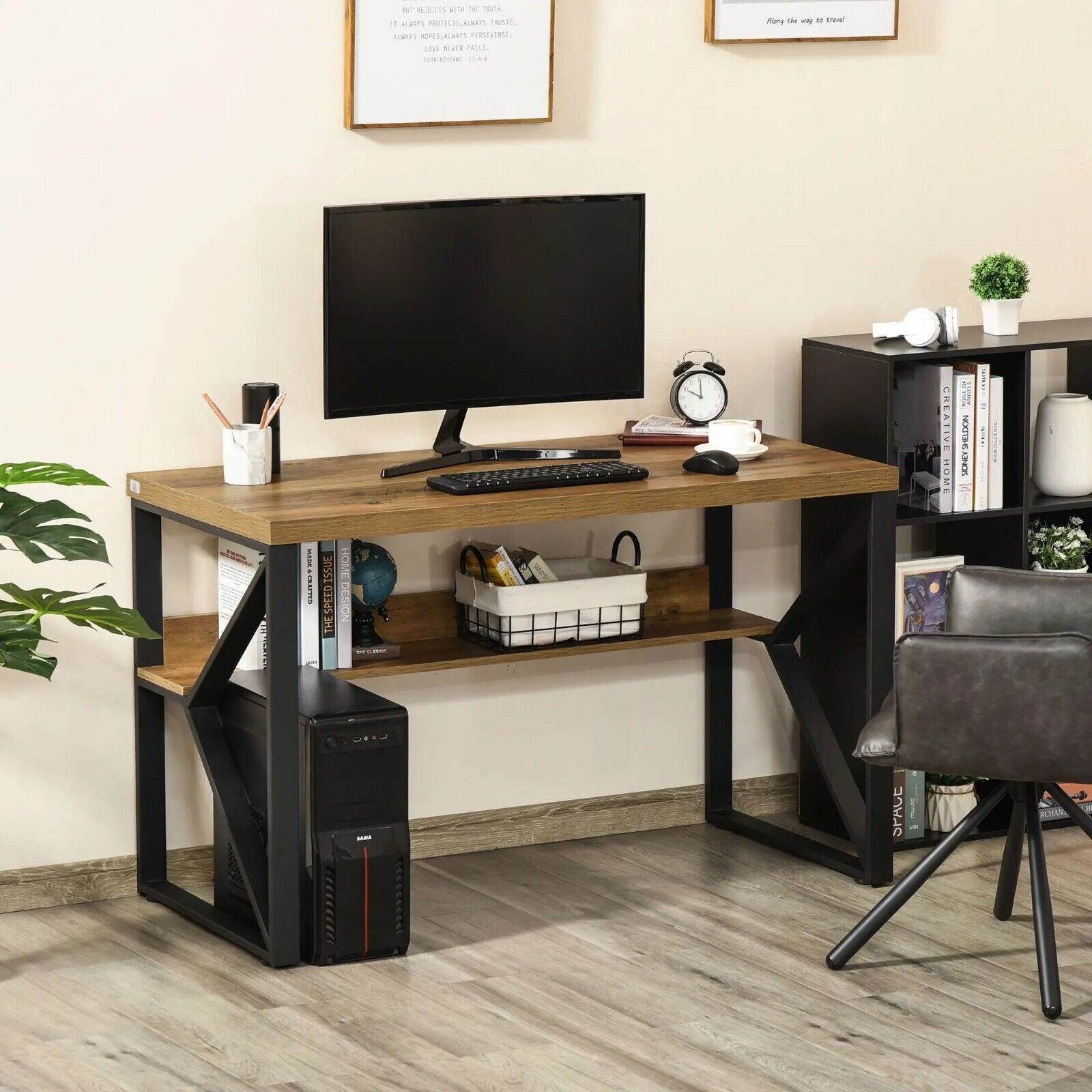 Industrial Computer Desk Storage Shelf Home Office Rustic Workstation Metal Legs - Home and Garden Furniture Shop - rustic - furniture