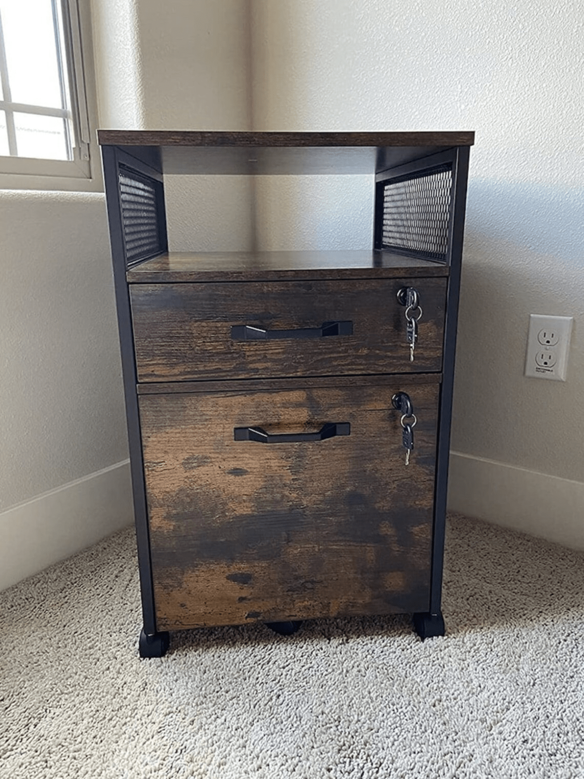 Industrial Filing Storage Cabinet Lockable Under Desk Drawers with Wheels Shelf - Home and Garden Furniture Shop - rustic - furniture