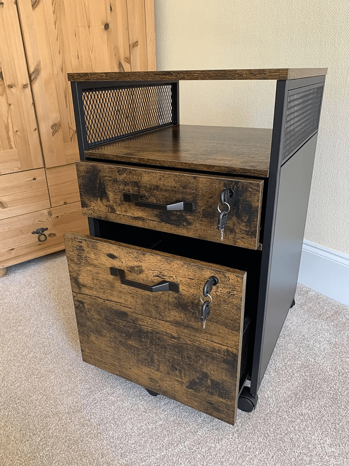 Industrial Filing Storage Cabinet Lockable Under Desk Drawers with Wheels Shelf - Home and Garden Furniture Shop - rustic - furniture