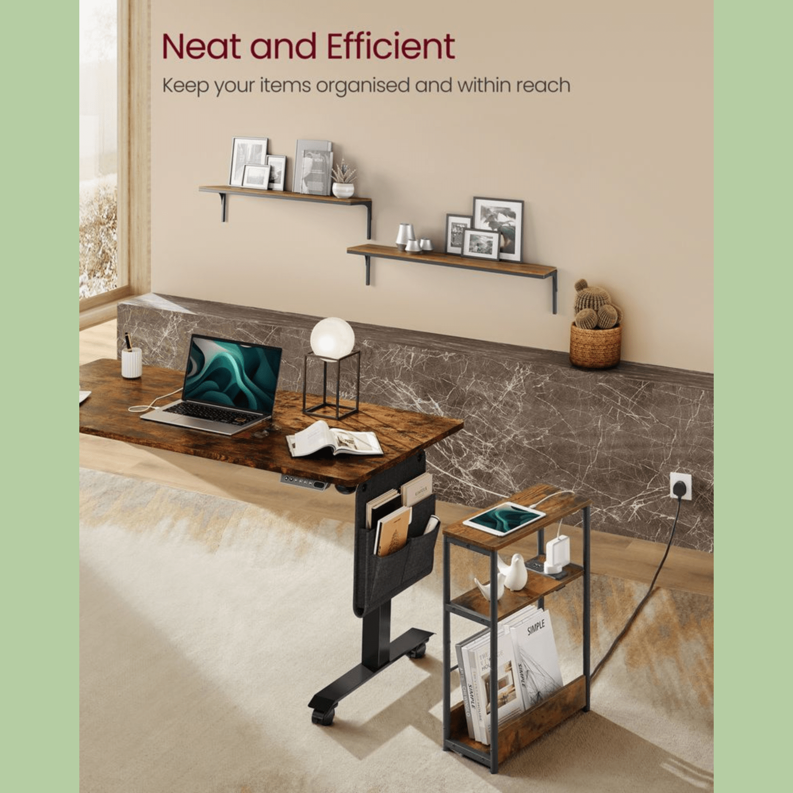 Industrial Narrow Sofa Side Table Shelf Plug Socket USB Rustic Bedside End Table - Home and Garden Furniture Shop - rustic - furniture