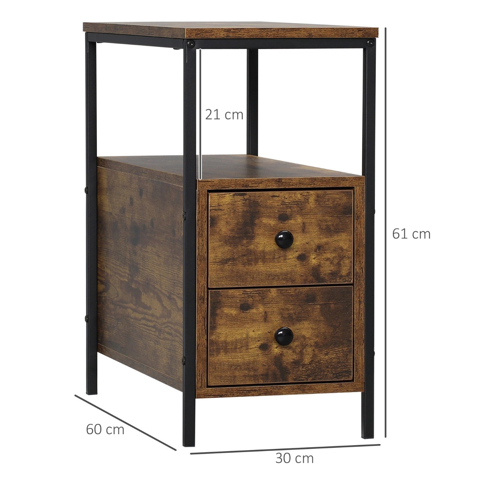 Industrial Narrow Sofa Side Table with 2 Drawers Storage End Shelf Rustic Brown - Home and Garden Furniture Shop - rustic - furniture