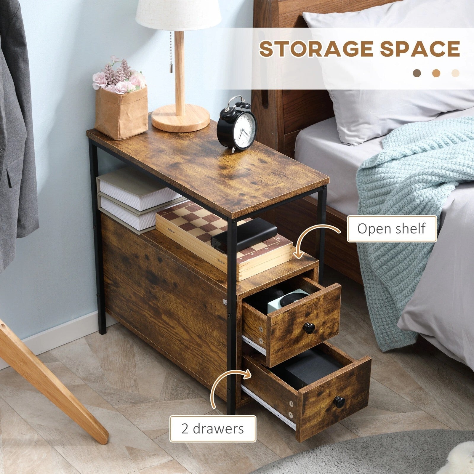 Industrial Narrow Sofa Side Table with 2 Drawers Storage End Shelf Rustic Brown - Home and Garden Furniture Shop - rustic - furniture
