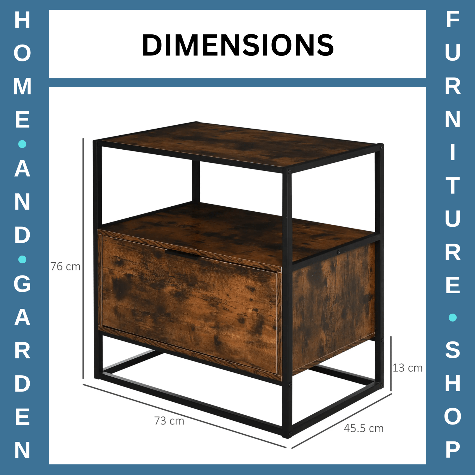 Industrial Side Table Retro Storage Unit with Metal Legs Large Drawer Open Shelf - Home and Garden Furniture Shop - rustic - furniture