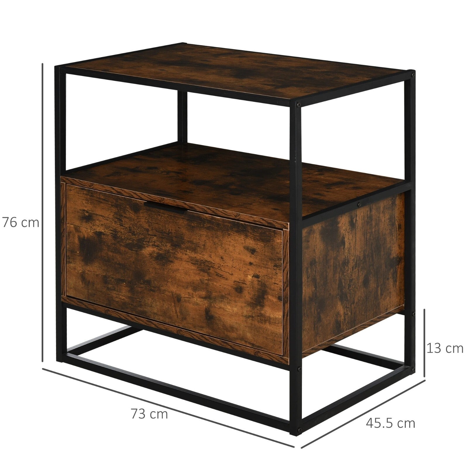 Industrial Side Table Retro Storage Unit with Metal Legs Large Drawer Open Shelf - Home and Garden Furniture Shop - rustic - furniture