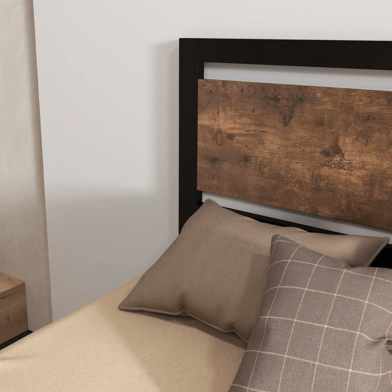 Industrial Single Size Bed Metal Frame Slat Wooden Headboard Footboard Raised - Home and Garden Furniture Shop - rustic - furniture