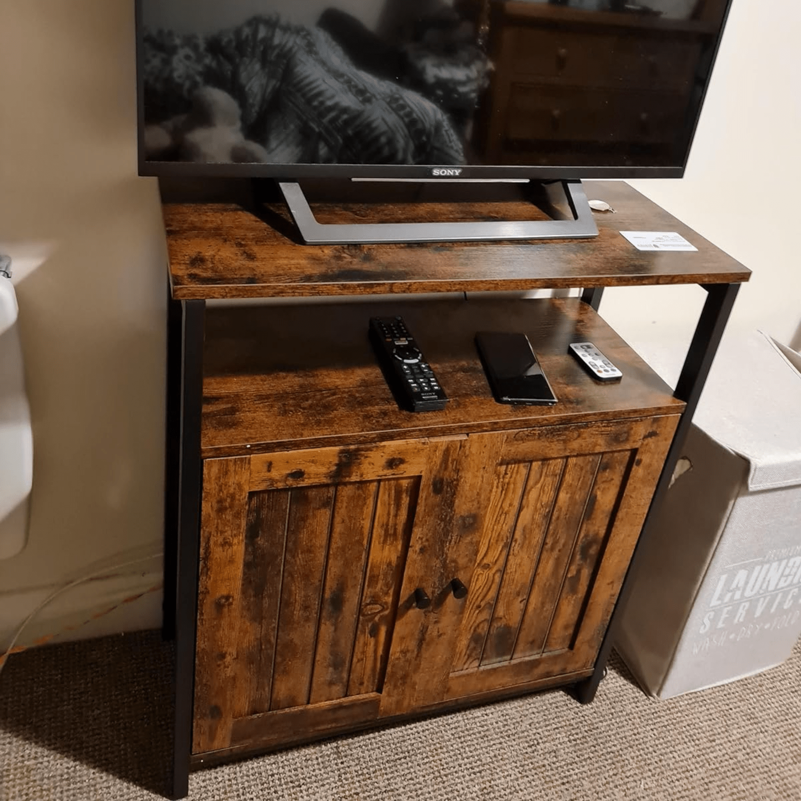 Industrial Slim Cabinet Sideboard Storage Unit with Doors Small Rustic Cupboard - Home and Garden Furniture Shop - rustic - furniture